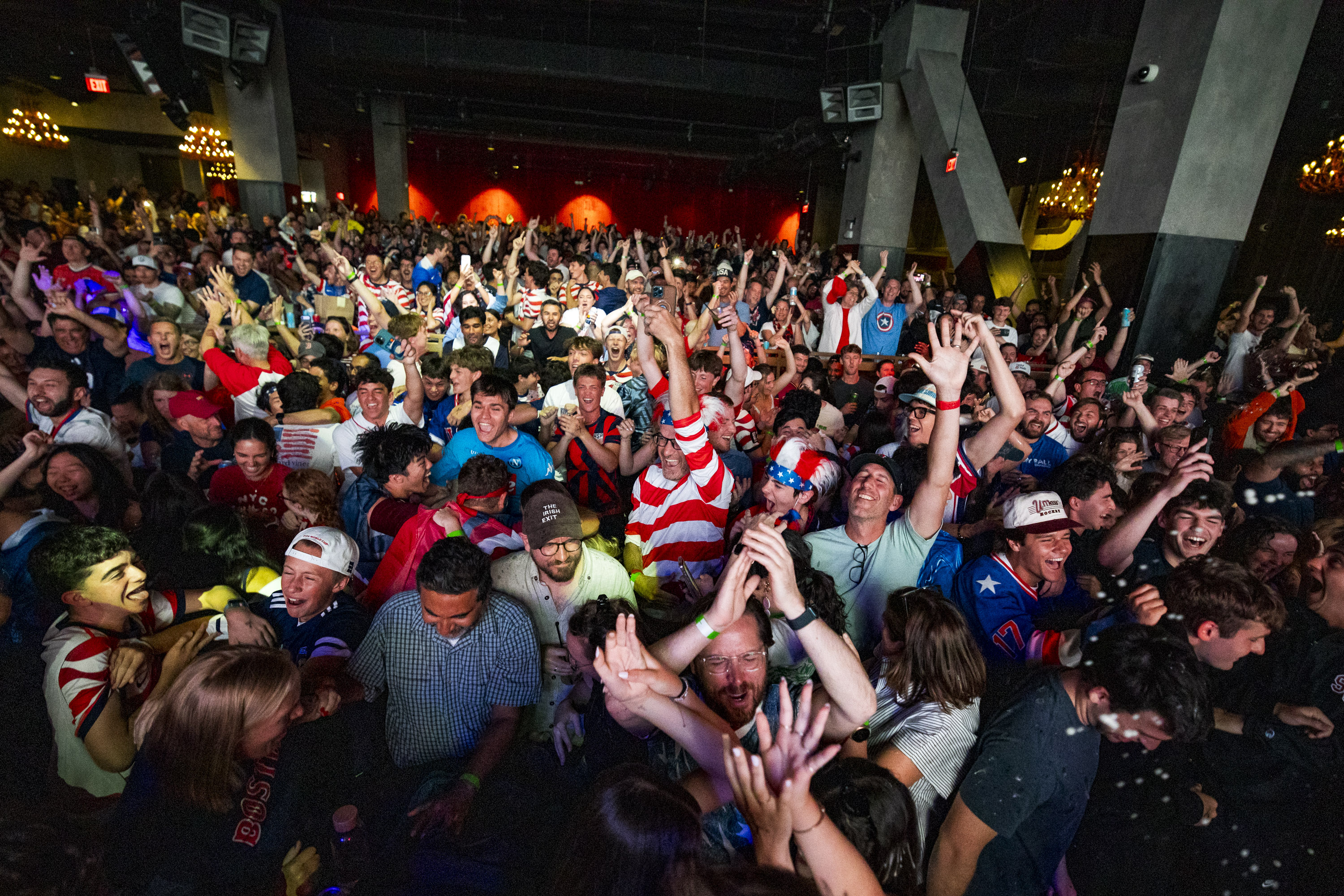 Boston, MA - July 6: Fans attend a watch party for the FIFA World Cup match between the United States and Belgium at Big Night Live on July 6, 2026. (Photo by Christian Kantosky/The Boston Globe via Getty Images)