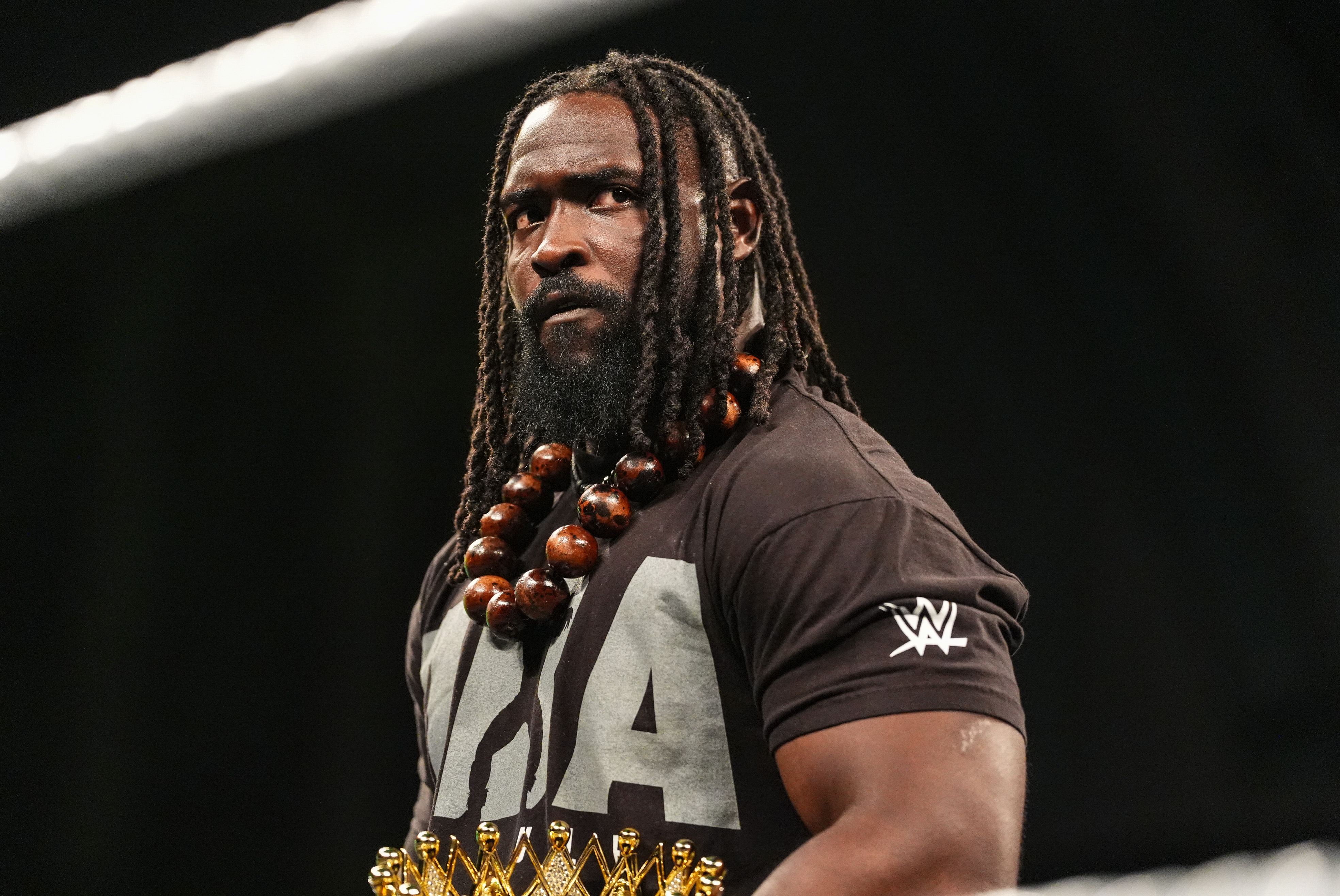 ATLANTIC CITY, NEW JERSEY - JUNE 29: Oba Femi looks on during Monday Night RAW at Boardwalk Hall Arena on June 29, 2026 in Atlantic City, New Jersey. (Photo by Craig Melvin/WWE via Getty Images)