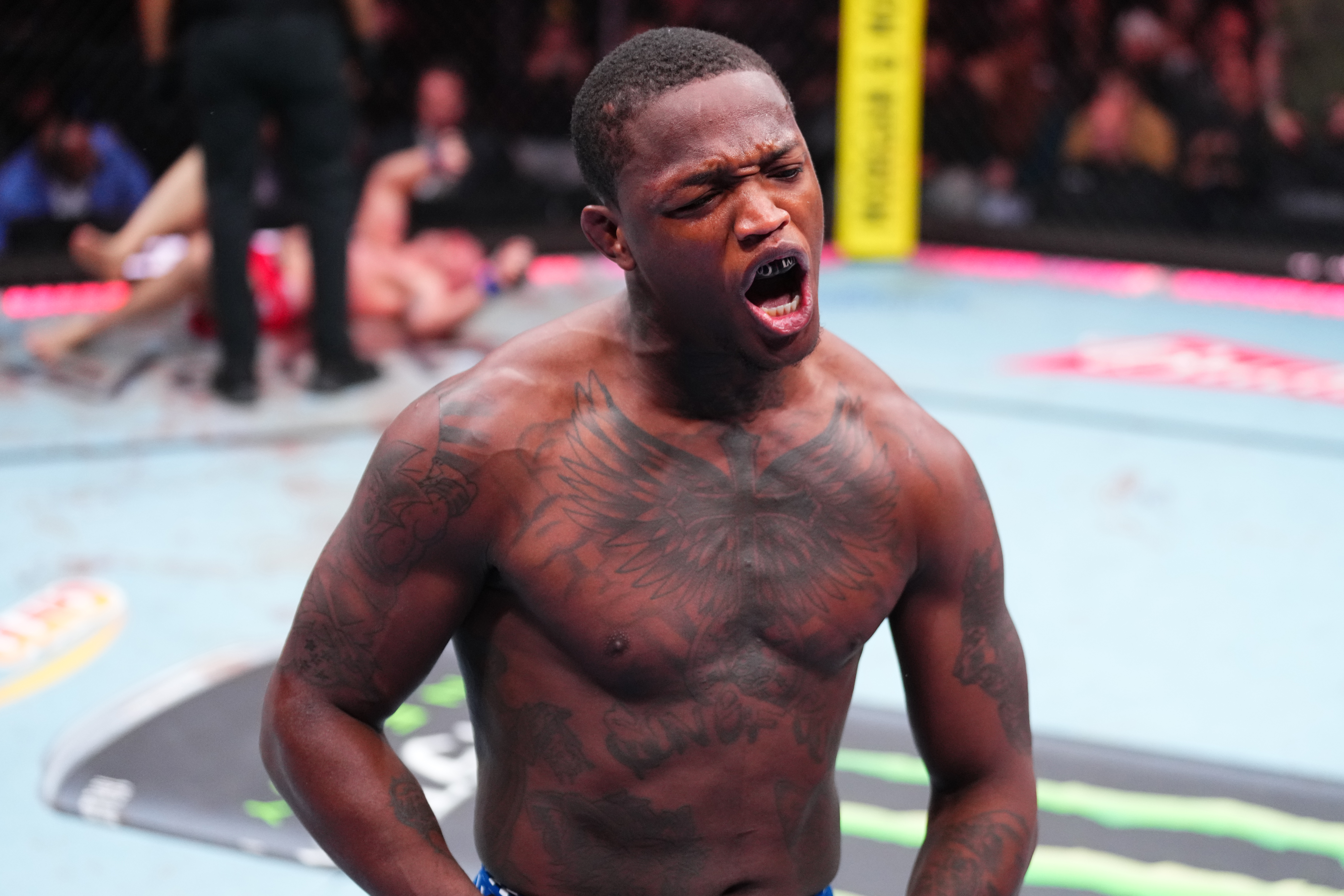 SEATTLE, WASHINGTON - MARCH 28: Terrance McKinney reacts after a knockout victory against Kyle Nelson of Canada in a lightweight fight during the UFC Fight Night event at Climate Pledge Arena on March 28, 2026 in Seattle, Washington. (Photo by Jeff Bottari/Zuffa LLC)
