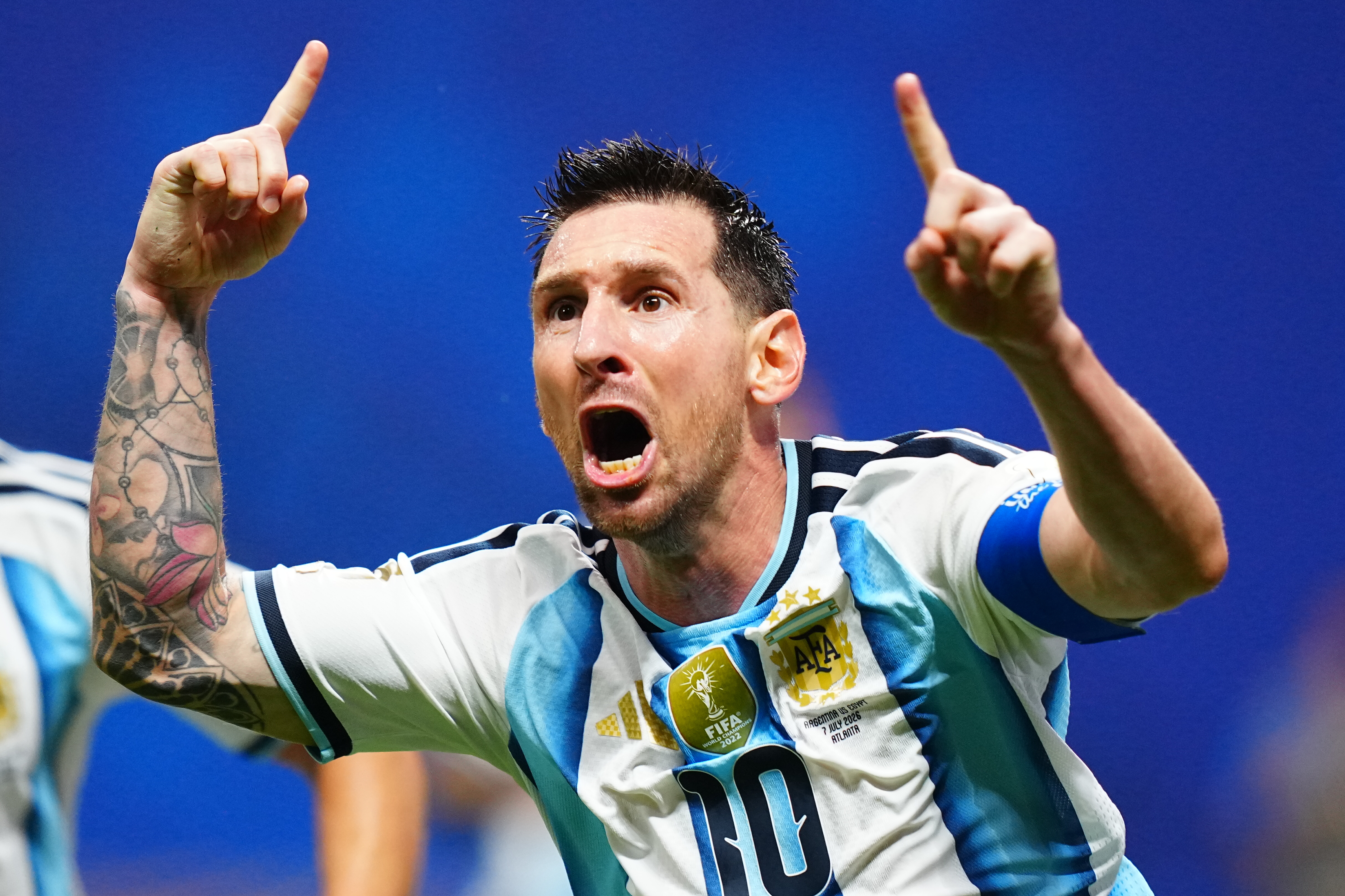 ATLANTA, USA - JULY 07: Lionel Messi of Argentina celebrates after scoring a goal during the 2026 FIFA World Cup Round of 16 match between Argentina and Egypt at Mercedes-Benz Stadium (Atlanta Stadium) in Atlanta, Georgia, United States on July 07, 2026. (Photo by Evrim Aydin/Anadolu via Getty Images)