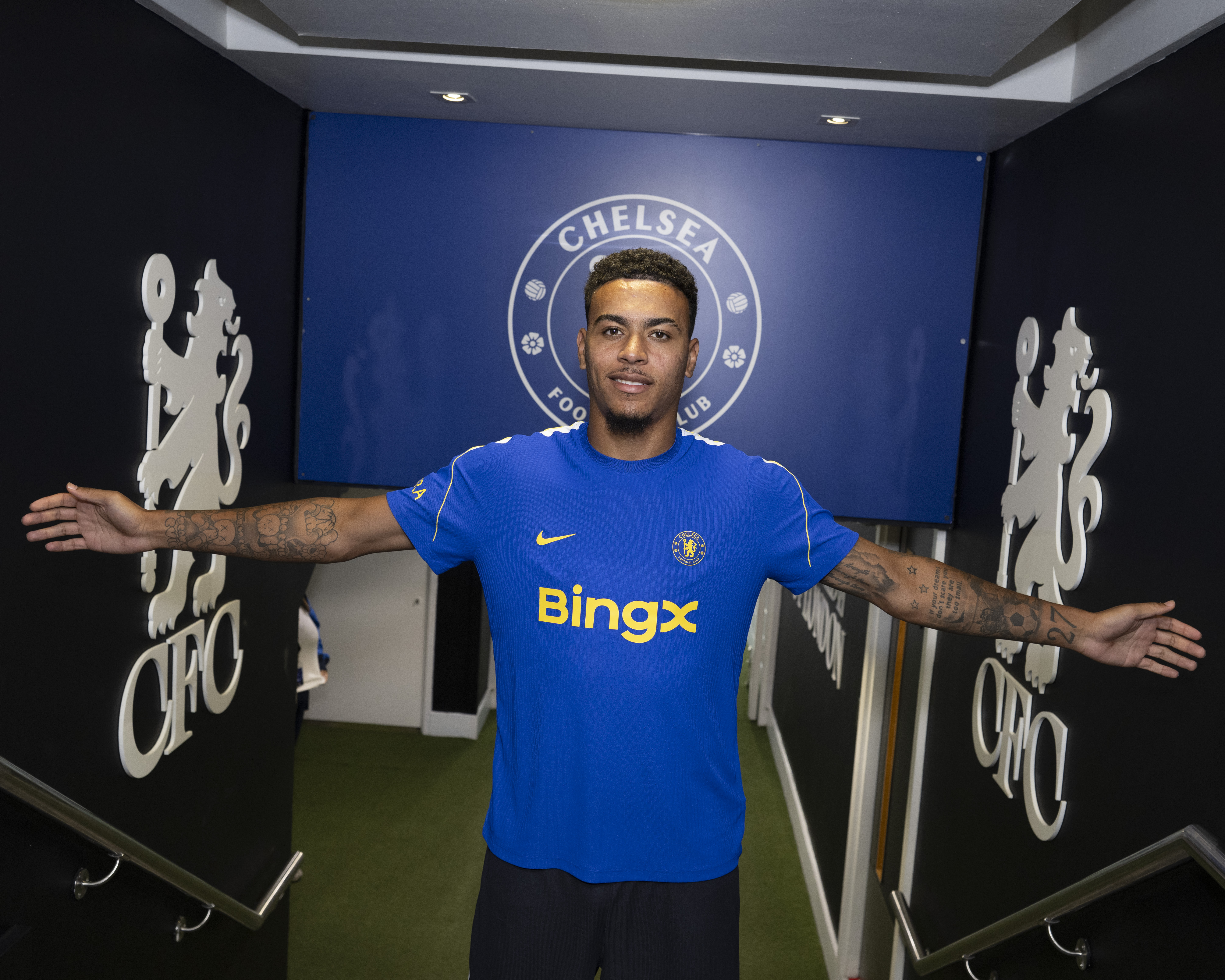 LONDON, ENGLAND - JULY 21: Chelsea FC Unveil New Signing Morgan Rogers at Stamford bridge. (Photo by Darren Walsh/Chelsea FC via Getty Images)