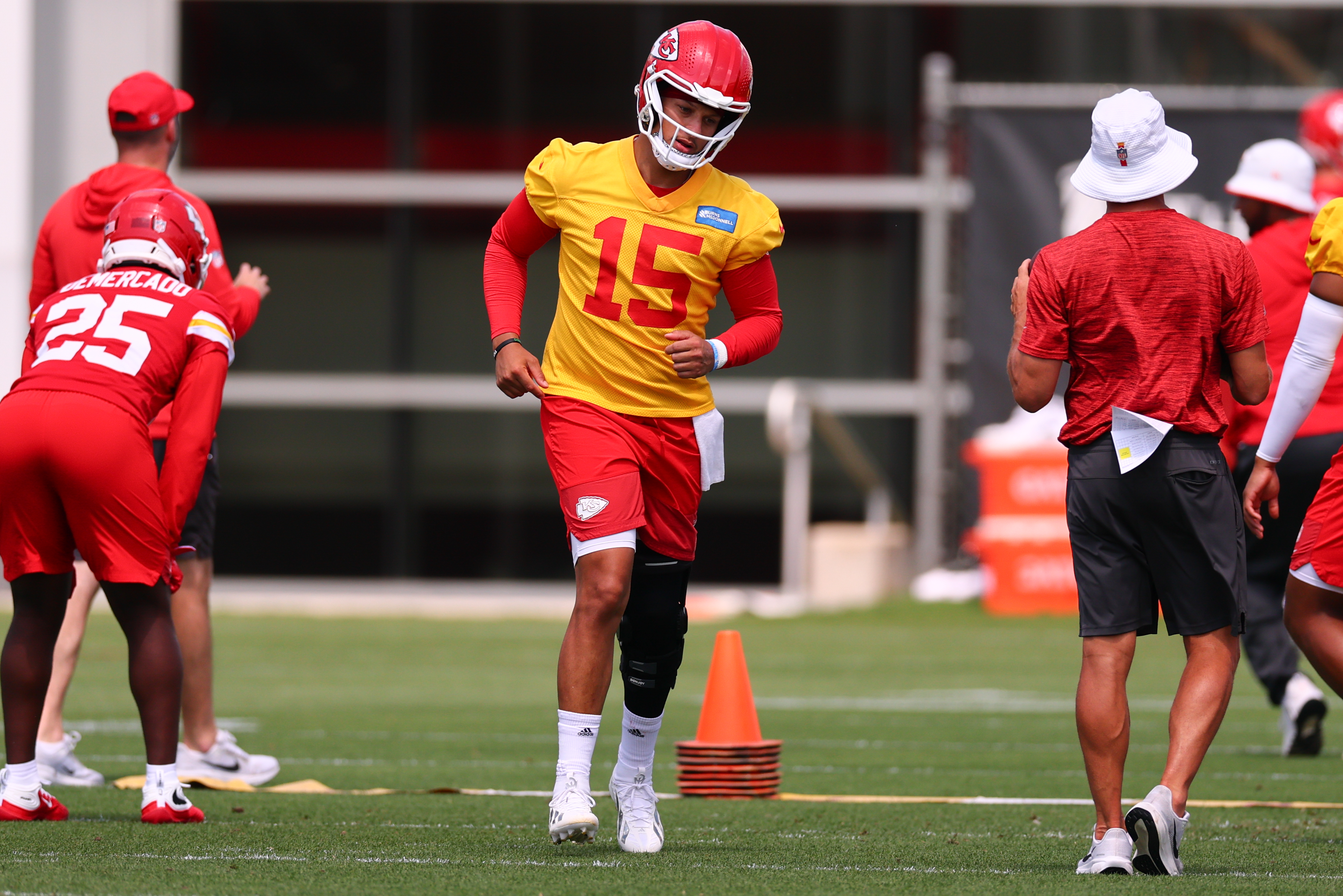 Patrick Mahomes of the Kansas City Chiefs is coming off a torn ACL suffered late last season. (Photo by Kyle Rivas/Getty Images)