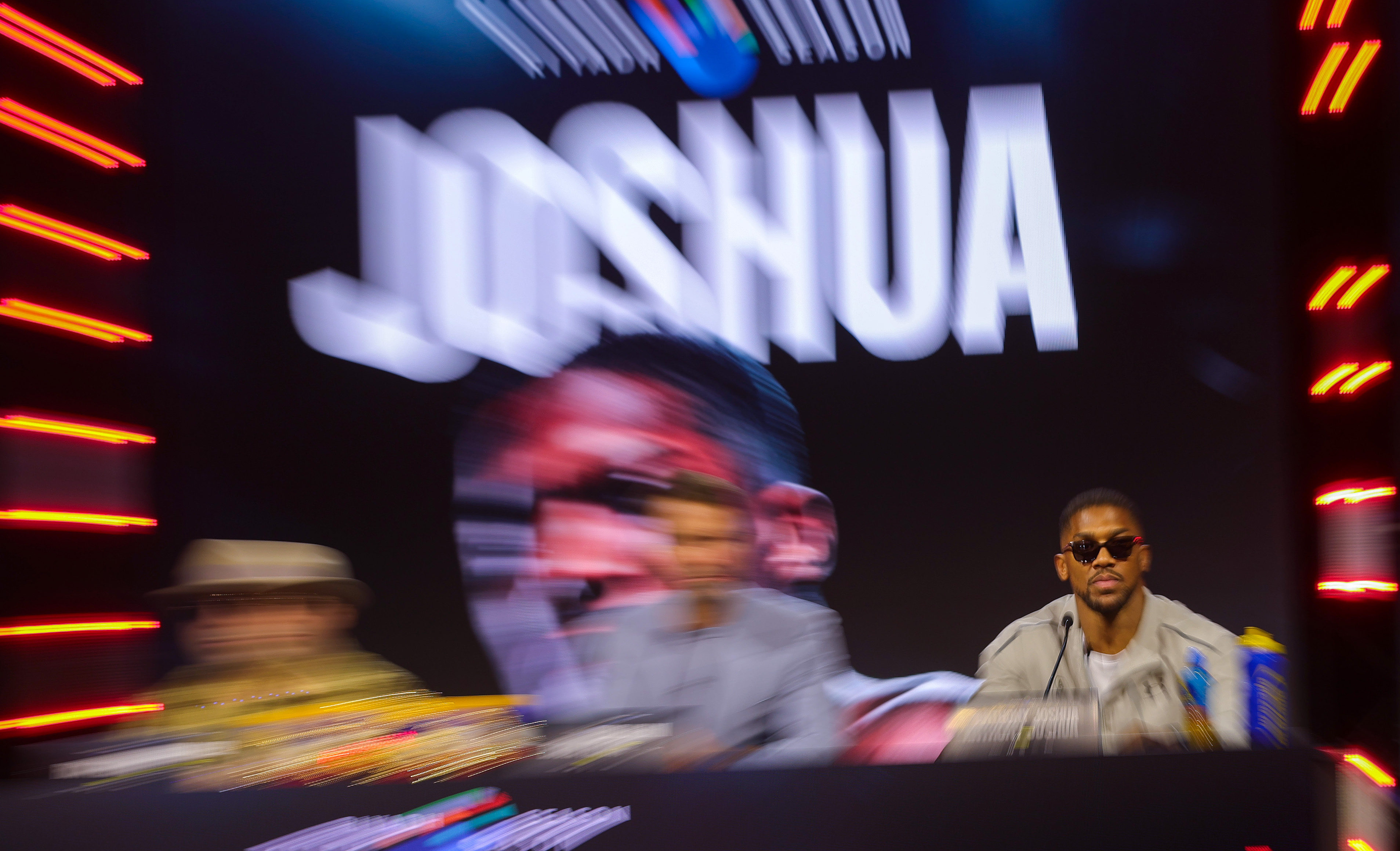 LONDON, ENGLAND - JUNE 01: Anthony Joshua addresses a press conference ahead of the Anthony Joshua v Kristian Prenga fight at Exhibition White City on June 01, 2026 in London, England. (Photo by Warren Little/Getty Images)