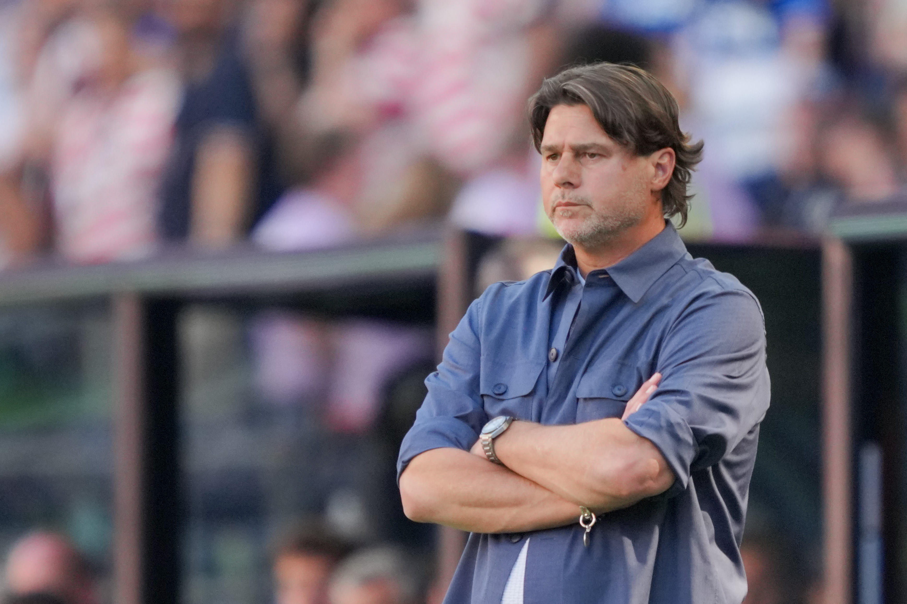SEATTLE, WASHINGTON - JULY 6: United States head coach Mauricio Pochettino along the sidelines prior to playing Belgium during the FIFA World Cup 2026 Round Of 16 match at Seattle Stadium on July 6, 2026 in Seattle, United States. (Photo by John Todd/ISI Photos/ISI Photos via Getty Images).