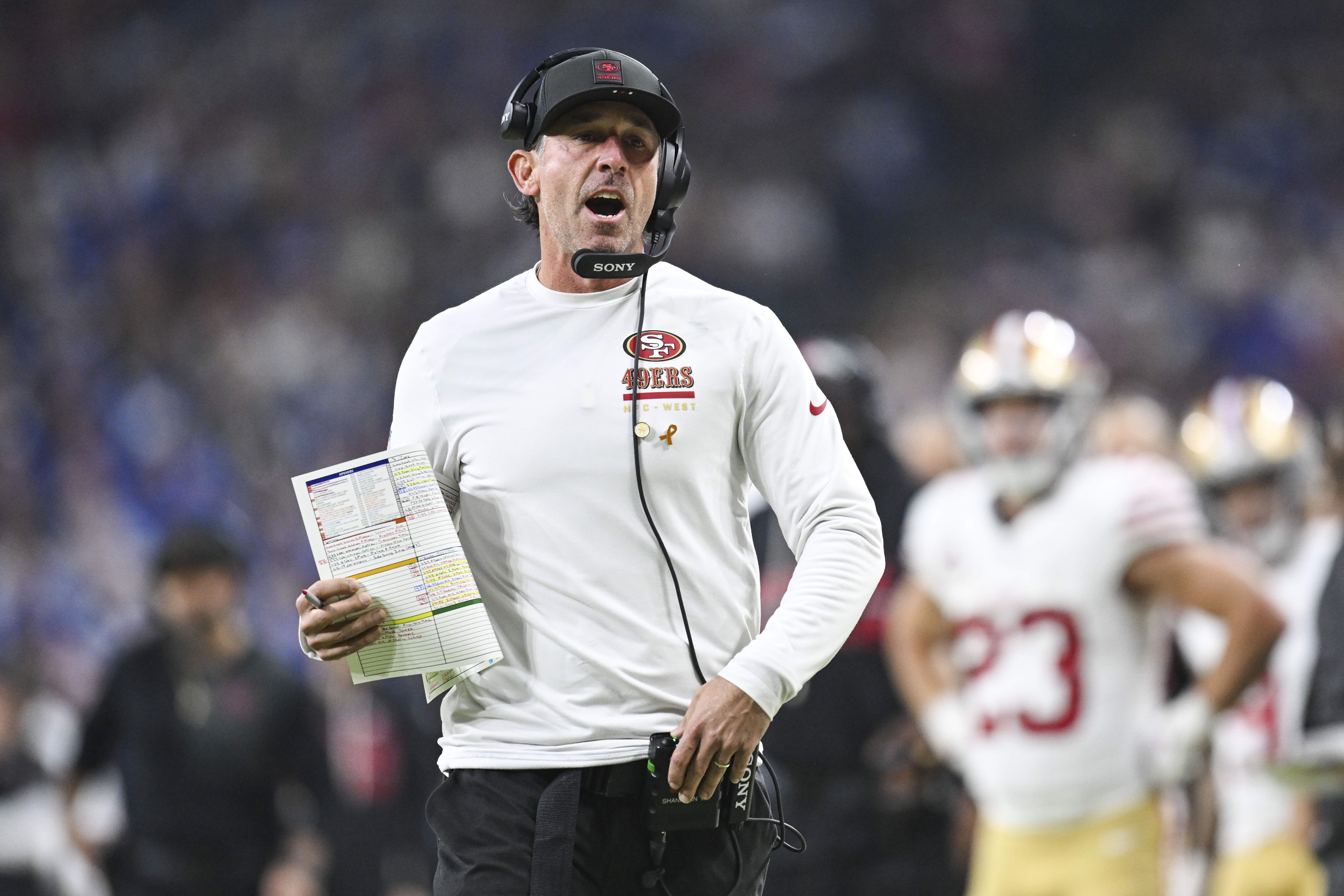 San Francisco 49ers head coach Kyle Shanahan guided his team to 12 wins despite numerous injuries. (Photo by Michael Allio/Icon Sportswire via Getty Images)