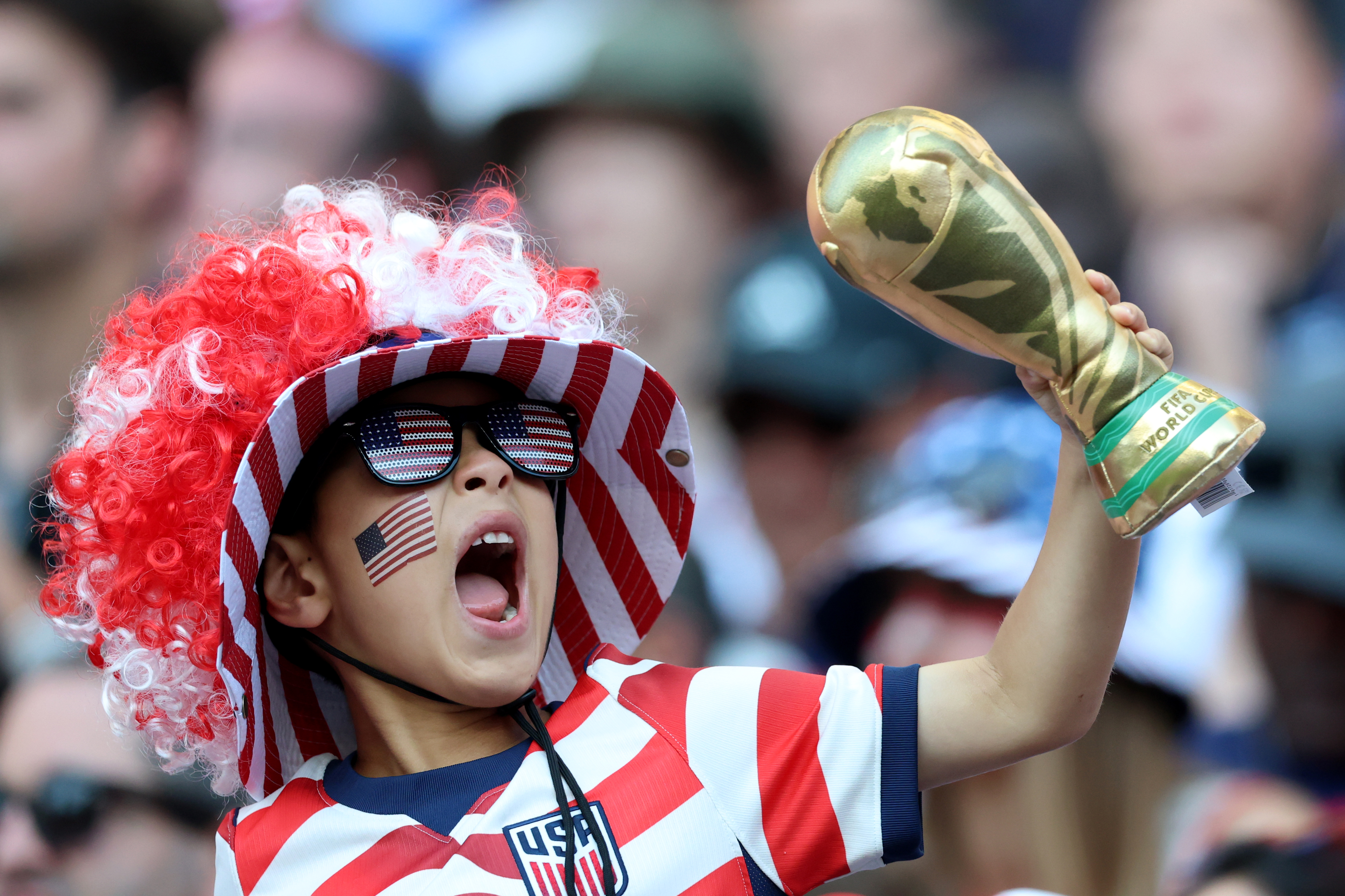 SEATTLE, WA - JULY 06, 2026: A United States fan during the second half of a World Cup round of 16 knock out match between United States and Belgium at Lumen Field on Monday, July 6, 2026 in Seattle, WA. (Allen J. Schaben / Los Angeles Times via Getty Images)