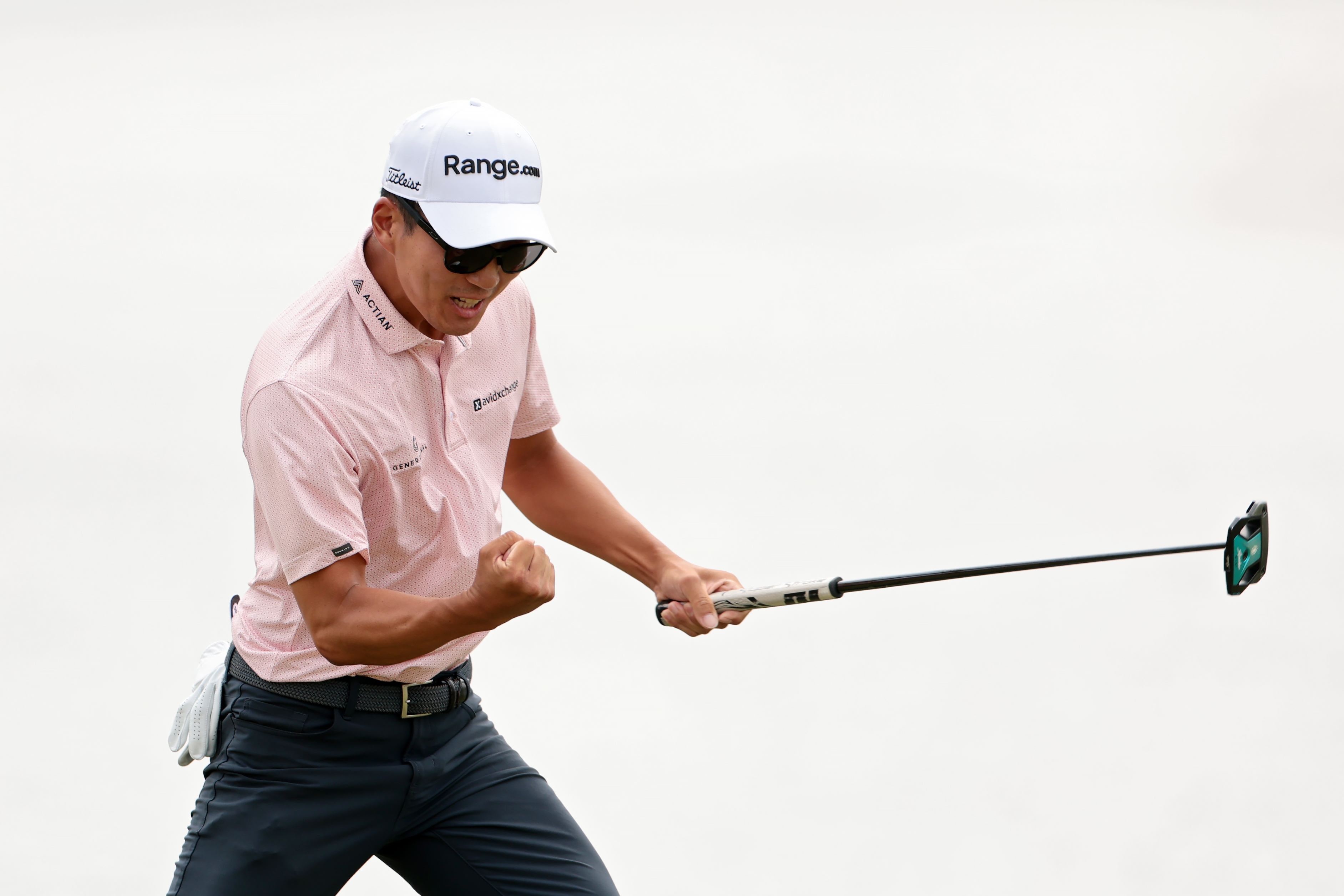BLAINE, MINNESOTA - JULY 24: Michael Kim of the United States celebrates after making birdie on the 18th green during the second round of the 3M Open 2026 at TPC Twin Cities on July 24, 2026 in Blaine, Minnesota. (Photo by Andrew Wevers/Getty Images)