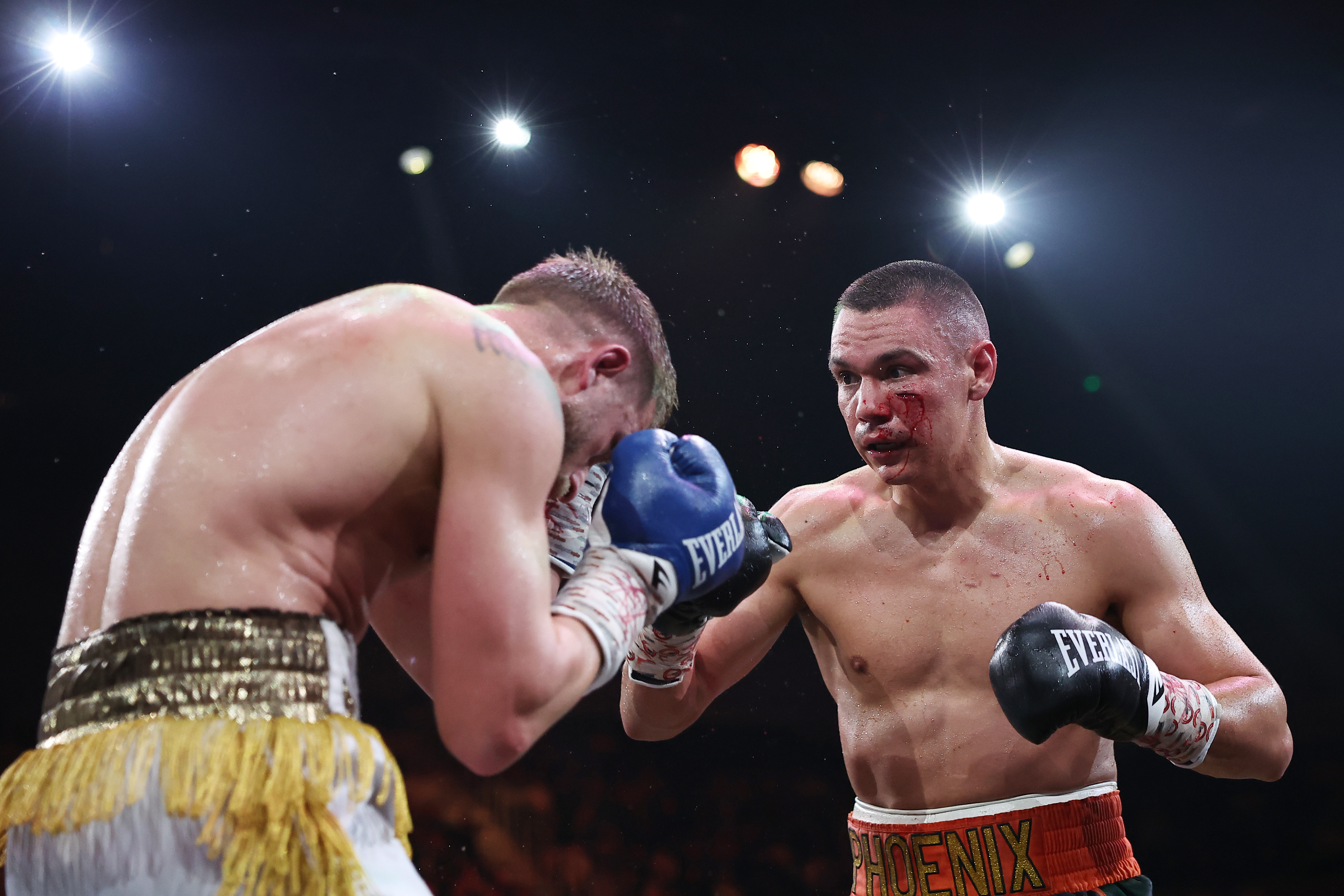 WOLLONGONG, AUSTRALIA - APRIL 05: Tim Tszyu punches Denis Nurja during the WBO International Super Middleweight Title bout between Tim Tszyu and Denis Nurja at WIN Entertainment Centre on April 05, 2026 in Wollongong, Australia. (Photo by Jeremy Ng/Getty Images)
