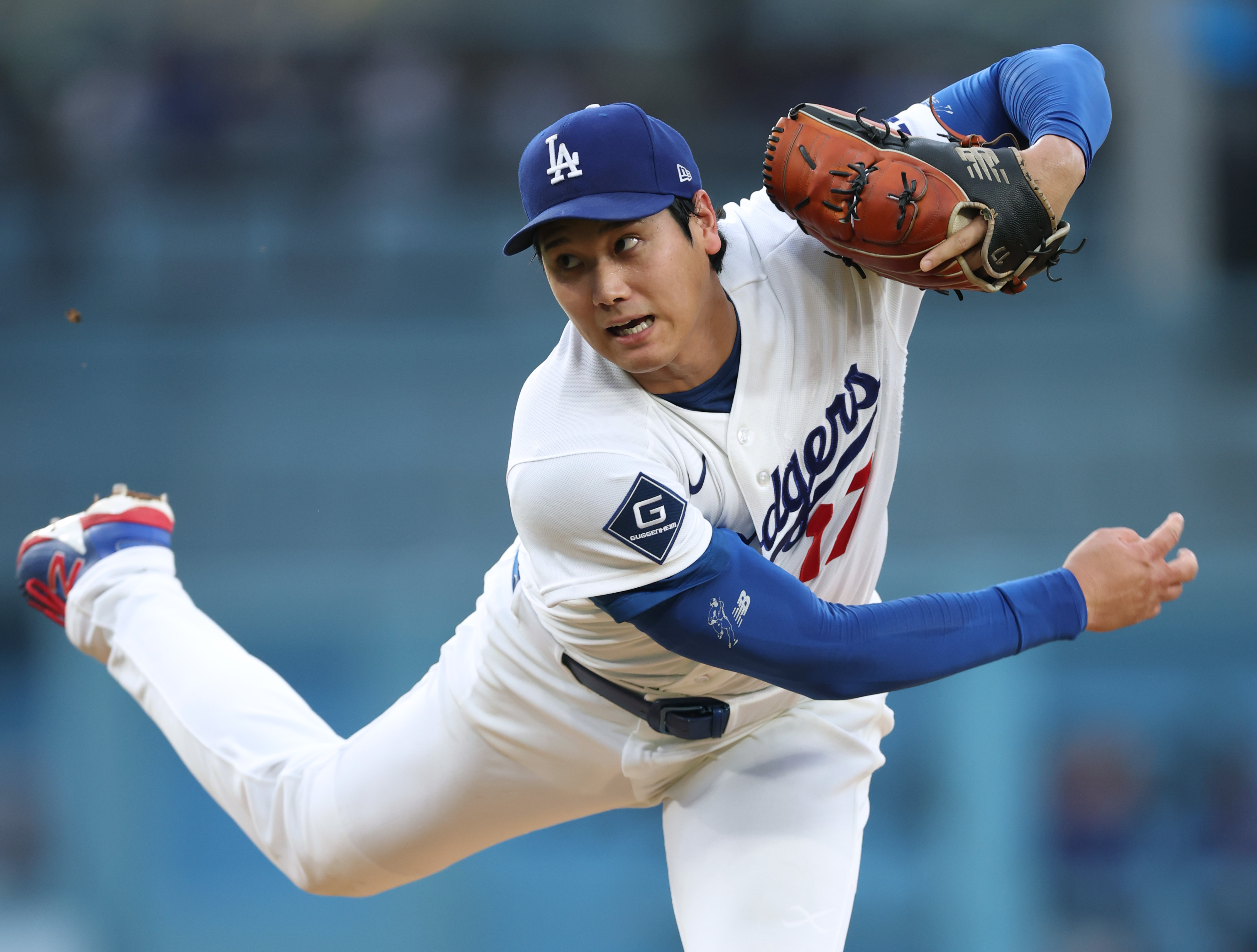 LOS ANGELES, CALIFORNIA - JULY 03: Shohei Ohtani #17 of the Los Angeles Dodgers pitches during the third inning against the San Diego Padres at Dodger Stadium on July 03, 2026 in Los Angeles, California. (Photo by Harry How/Getty Images)