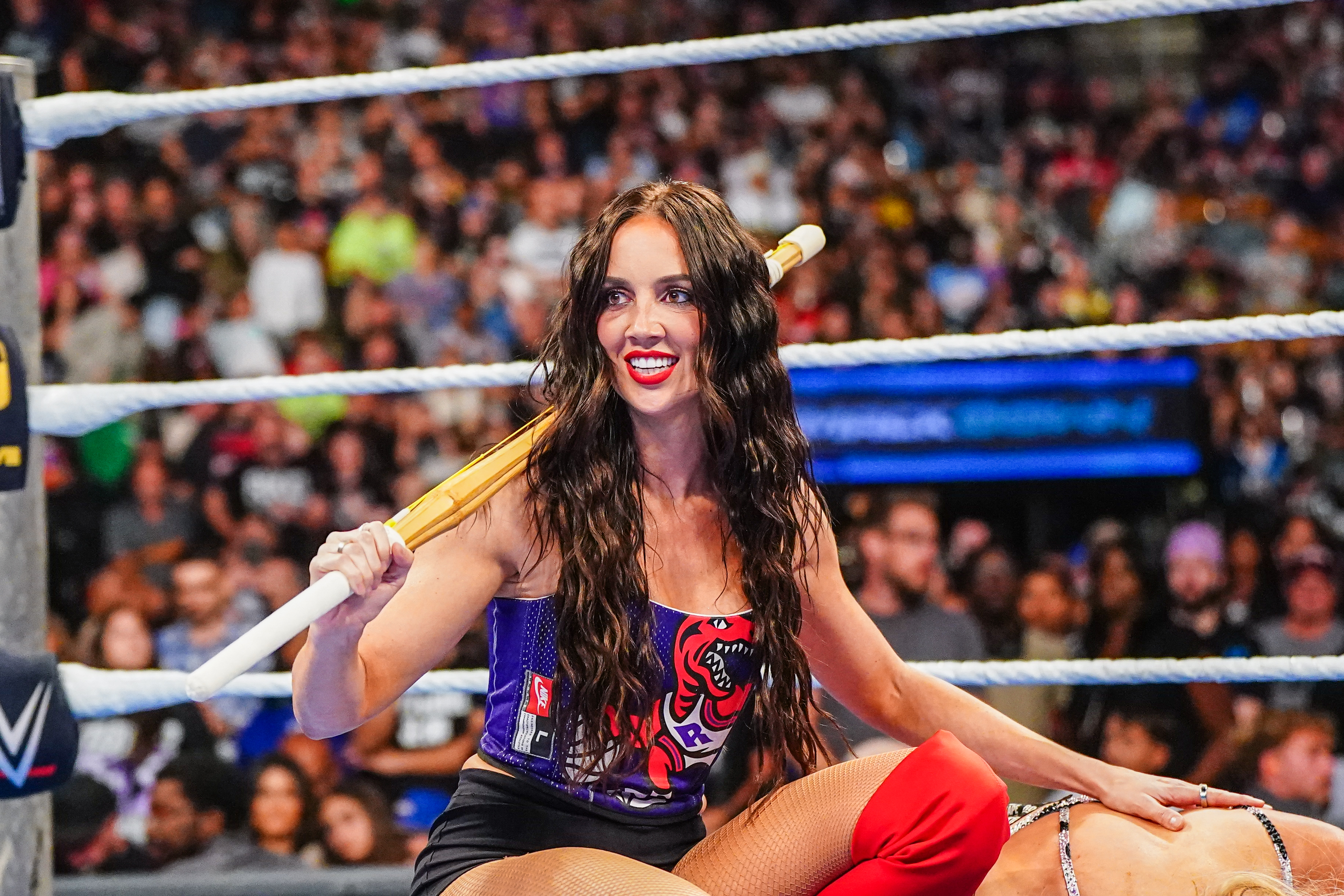 TORONTO, CANADA - AUGUST 21: Chelsea Green makes the save during SmackDown at Scotiabank Arena on August 21, 2026 in Toronto, Ontario.  (Photo by Craig Melvin/WWE via Getty Images)