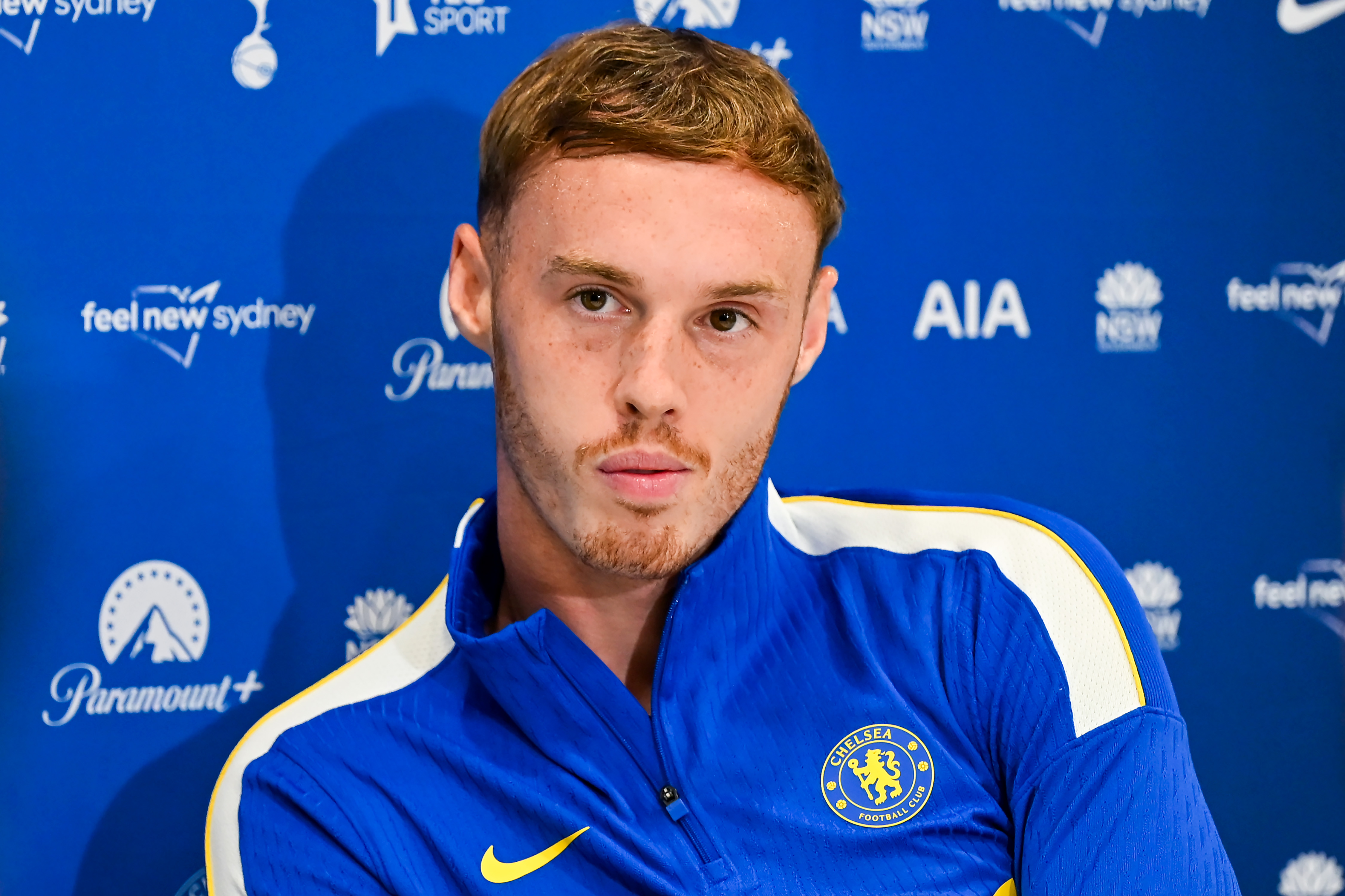 SYDNEY, AUSTRALIA - JULY 31: Cole Palmer of Chelsea FC speaks to the media during a Chelsea FC Press Conference at Sky Park on July 31, 2026 in Sydney, Australia. (Photo by Ayush Kumar/Getty Images)
