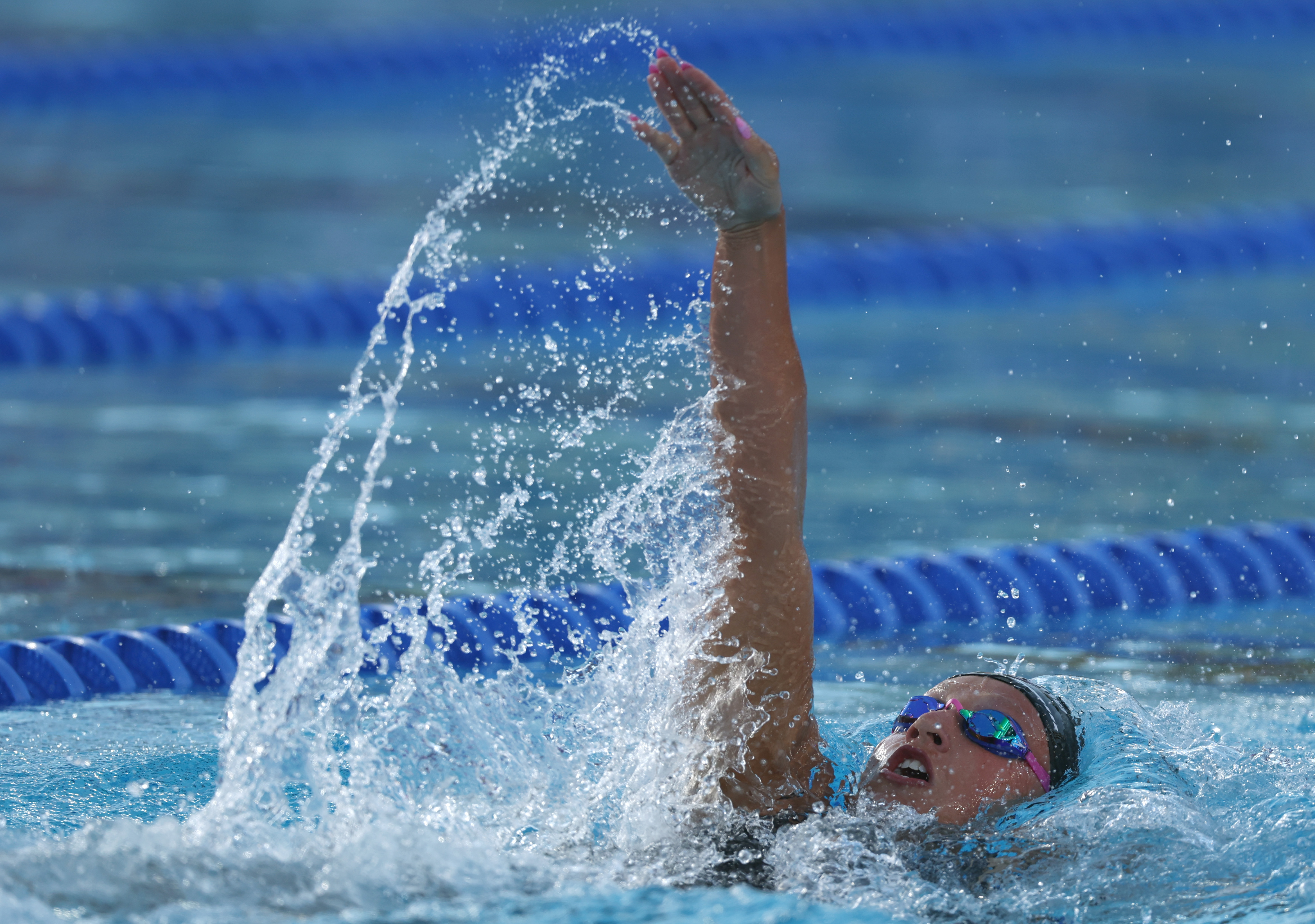 IRVINE, CALIFORNIA - JULY 29: Isabelle Stadden swims to a first place finish in the women's 200 meter backstroke final on Day 2 of the Toyota National Championships at William Woollett, Jr. Aquatics Center on July 29, 2026 in Irvine, California.  (Photo by Harry How/Getty Images)