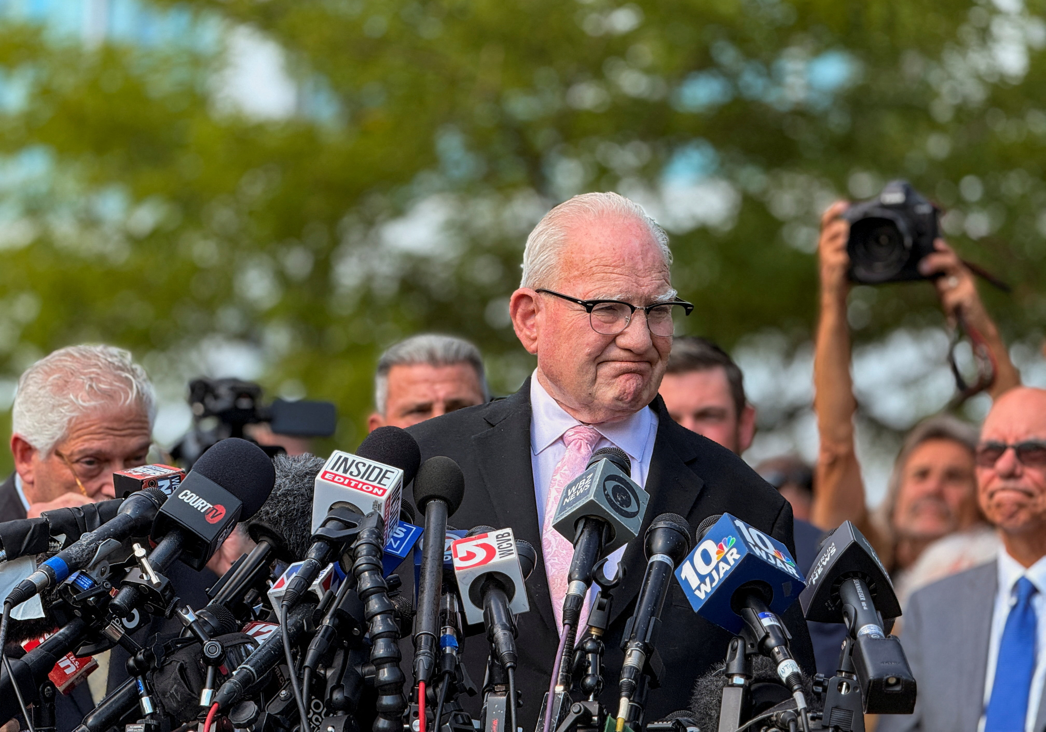 Attorney Kevin Reddington speaks to members of the media after a judge declared a mistrial in the murder trial of Lindsay Clancy following a deadlocked jury, in Plymouth, Massachusetts, U.S., September 4, 2026. Picture taken with a mobile phone. REUTERS/Maria Alejandra Cardona
