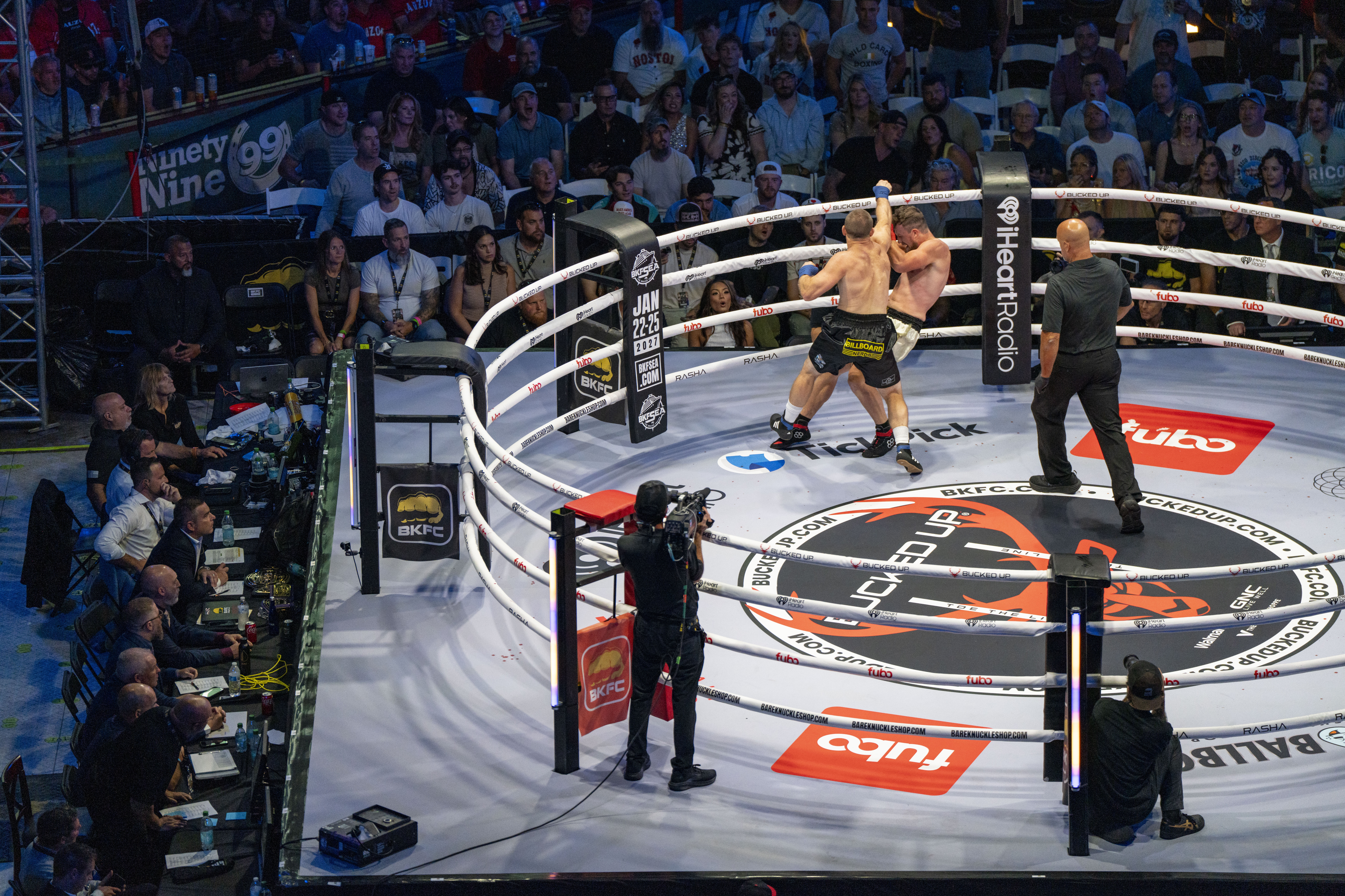 Boston, MA - August 29: Dallas Davison and Pat Casey fight at the 2026 Bare Knuckle Fighting Championship in Fenway Park on August 29, 2026. (Photo by Meleck Eldahshoury/The Boston Globe via Getty Images)