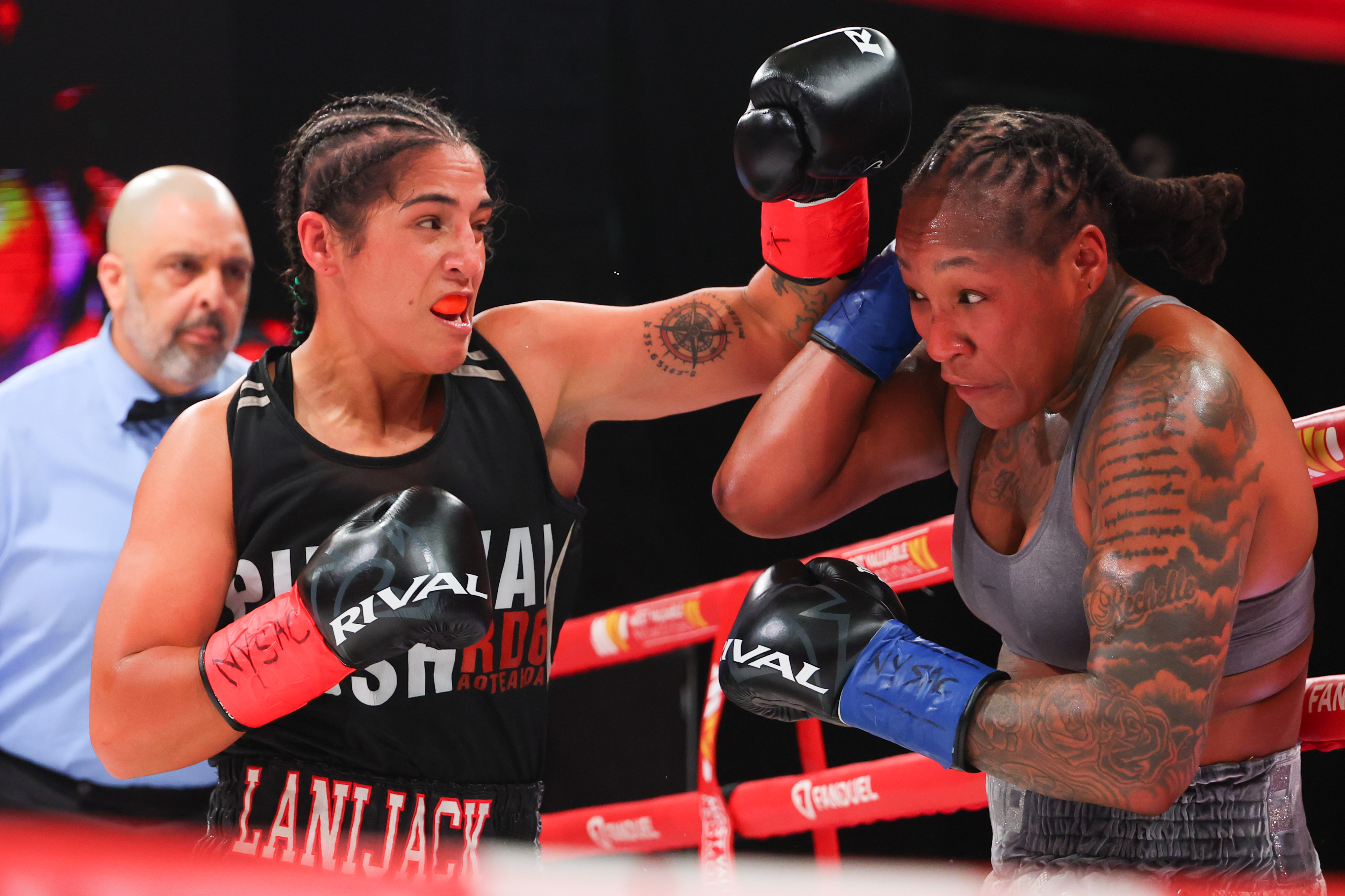 NEW YORK, NEW YORK - APRIL 17: Lani Daniels lands a left hand to the head of Shadasia Green during their IBF, WBO and Ring Magazine championship bout at the Infosys Theater at Madison Square Garden on April 17, 2026 in New York City. (Photo by Ed Mulholland/Getty Images)
