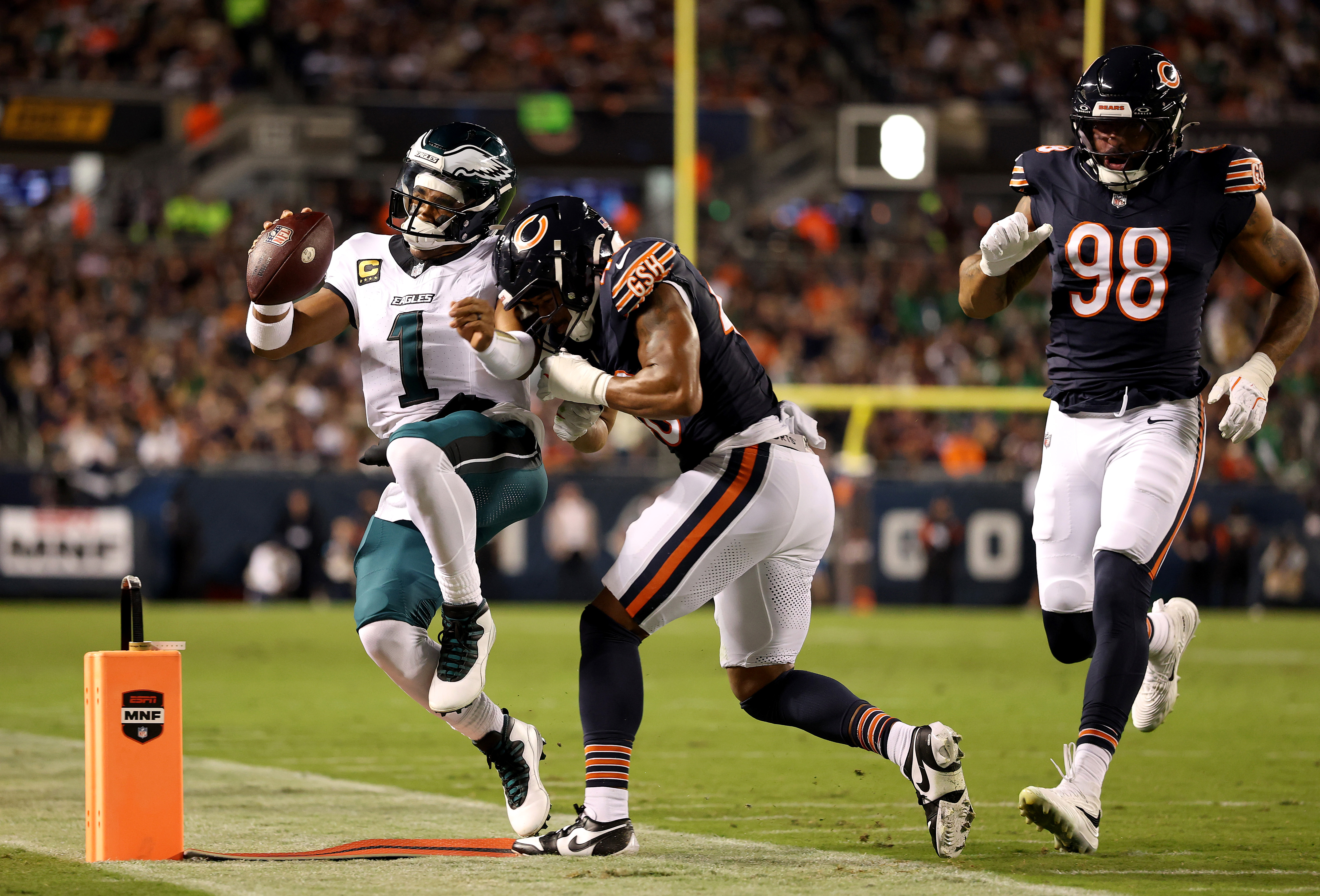 Jalen Hurts injury update as Eagles QB leaves game after big hit vs Bears