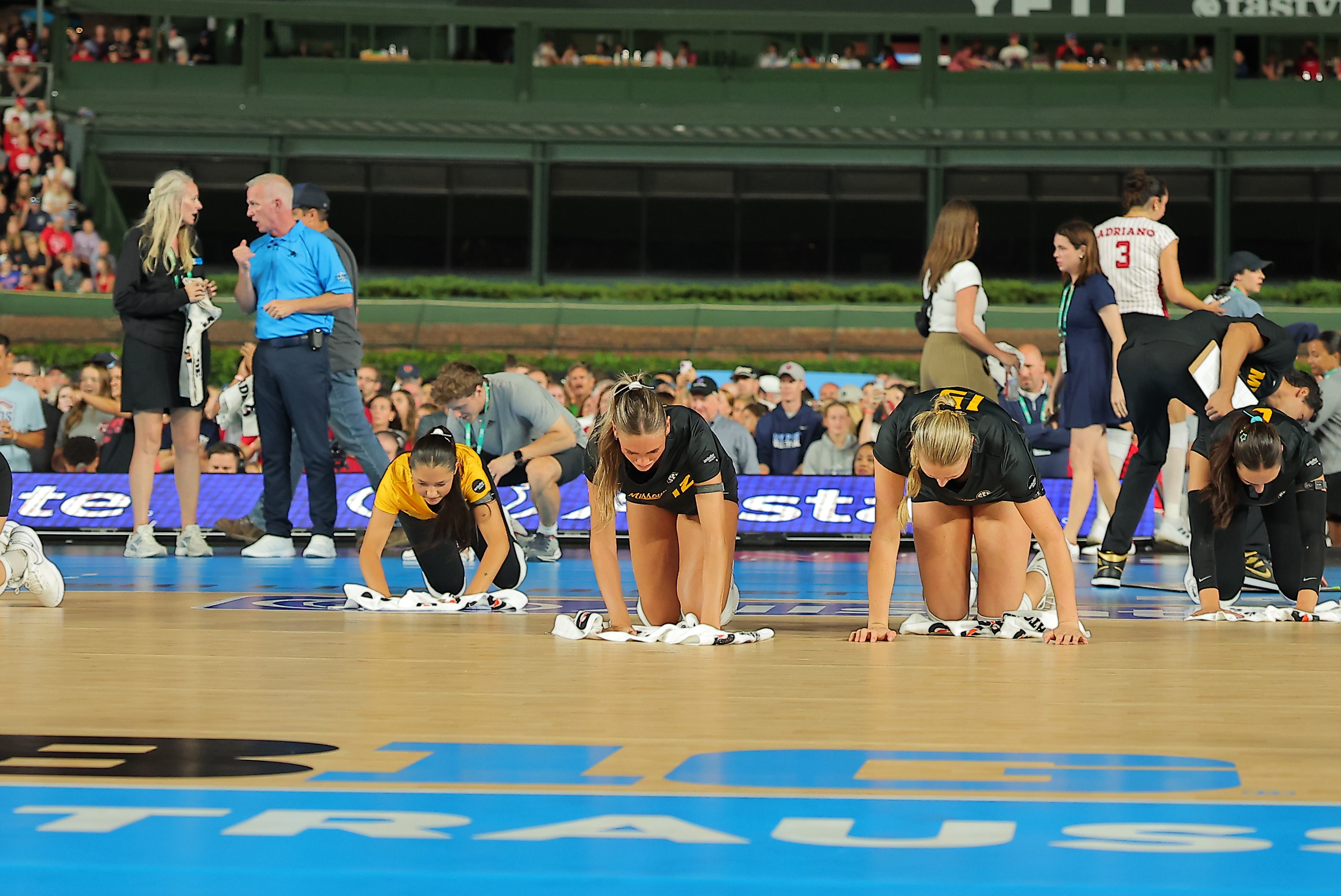 Nebraska volleyball match at Wrigley Field delayed because of slick court