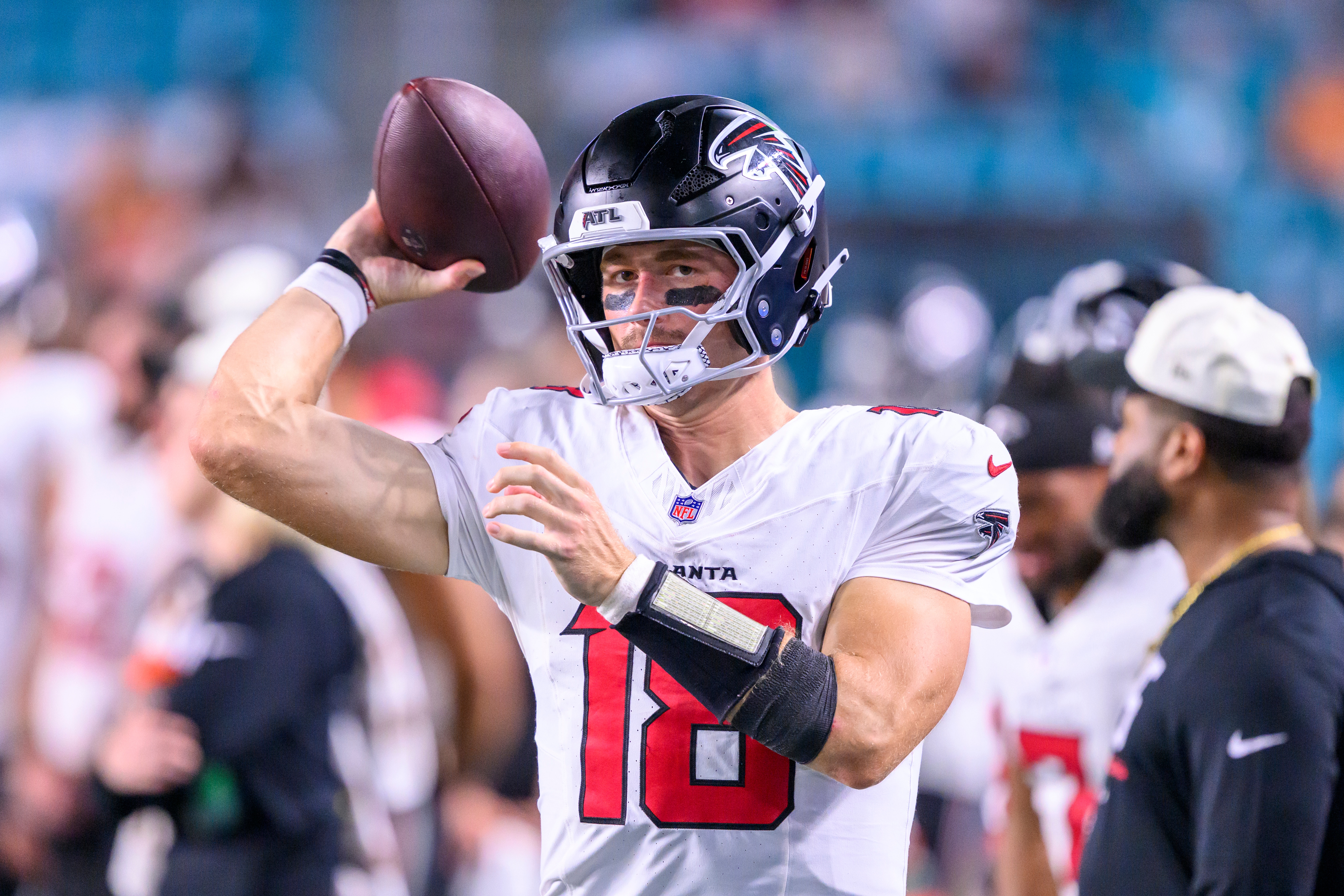 Atlanta Falcons quarterback Jack Strand (18) had a promising preseason. (AP Photo/Doug Murray)