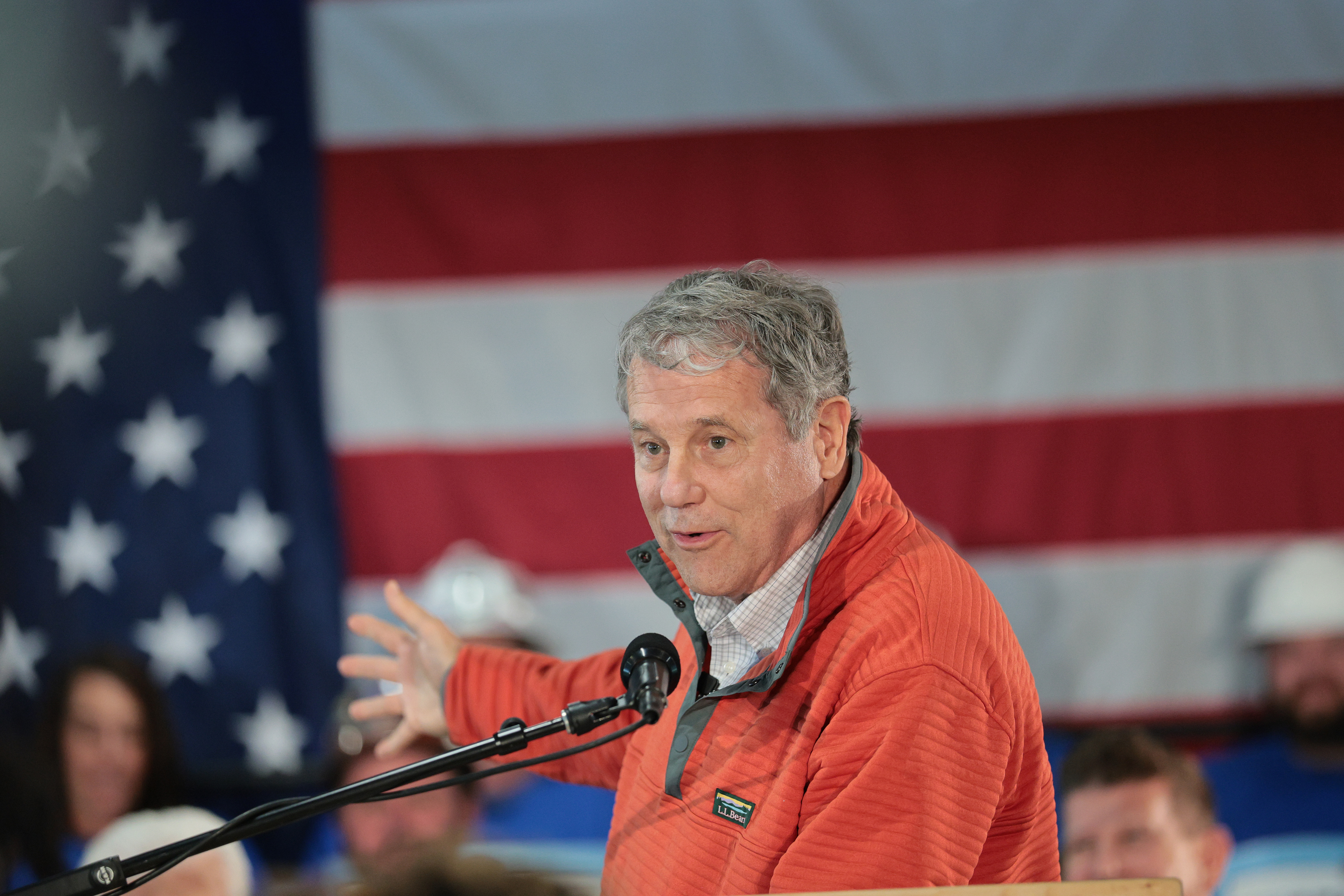 TOLEDO, OHIO - OCTOBER 17: Democratic U.S. Senate candidate Sherrod Brown speaks during a campaign rally at Central Midwest Regional Council of Carpenters on October 17, 2026 in Toledo, Ohio. Senate candidate Brown was joined by Rep. Marcy Kaptur (D-OH) and various local officials as they spoke  to members of the Central Midwest Regional Council of Carpenters and faces incumbent Jon Husted in the upcoming midterm election.  (Photo by Michael M. Santiago/Getty Images)