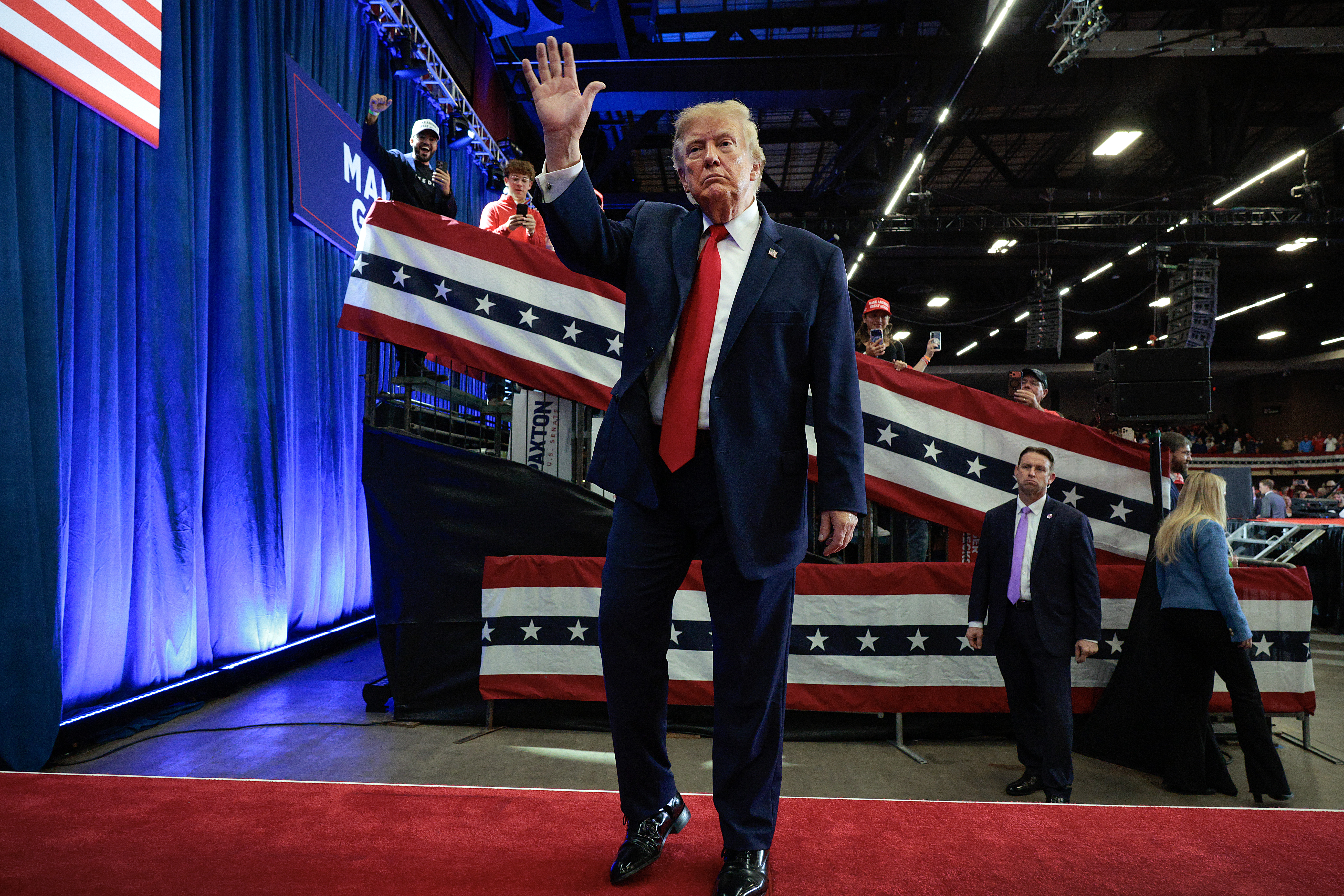 LUBBOCK, TEXAS - OCTOBER 27: U.S. President Donald Trump leaves the stage after delivering remarks during a campaign rally at Lubbock Memorial Civic Center on October 27, 2026 in Lubbock, Texas. With one week until the midterm elections, President Trump is pushing to boost support for incumbent Texas Gov. Greg Abbott and Republican U.S. Senate candidate, Texas Attorney General Ken Paxton. (Photo by Chip Somodevilla/Getty Images)
