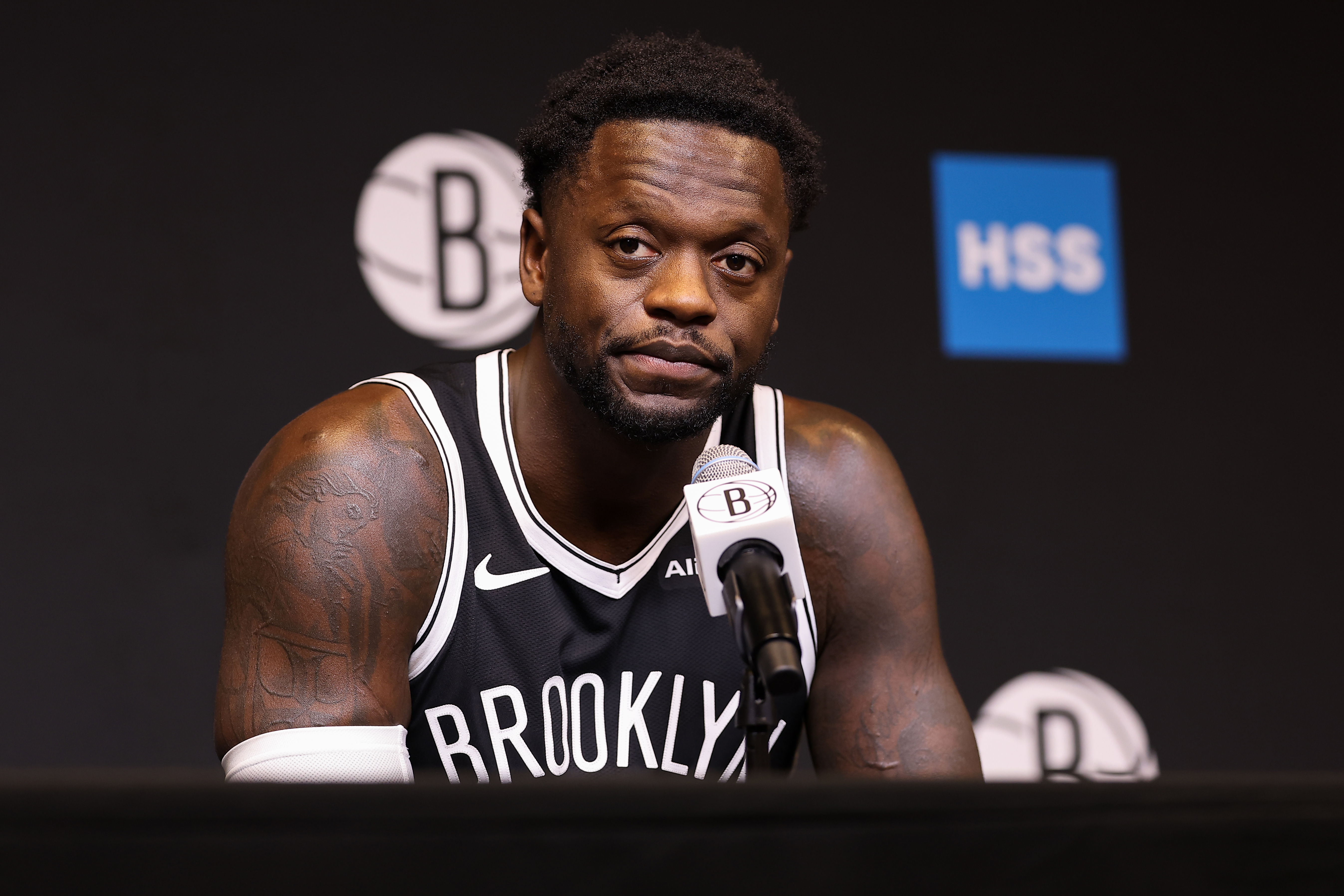 NEW YORK, NEW YORK - SEPTEMBER 28: Julius Randle #30 of the Brooklyn Nets speaks during a press conference at Brooklyn Nets Media Day at Brooklyn Nets HSS Training Center on September 28, 2026 in New York City. NOTE TO USER: User expressly acknowledges and agrees that, by downloading and/or using this Photograph, user is consenting to the terms and conditions of the Getty Images License Agreement. (Photo by Dustin Satloff/Getty Images)