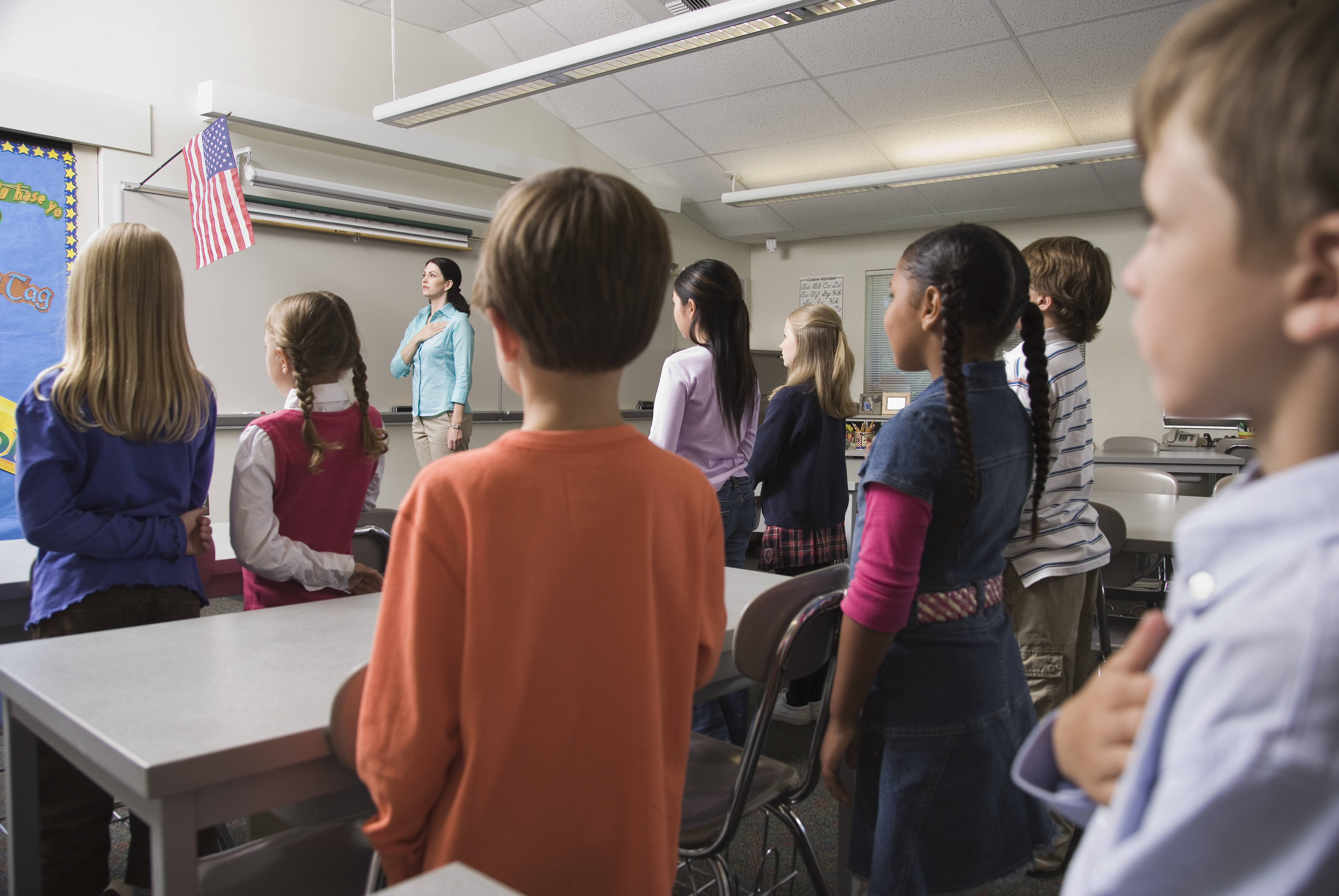 Students and Teacher Pledging Allegiance to the Flag