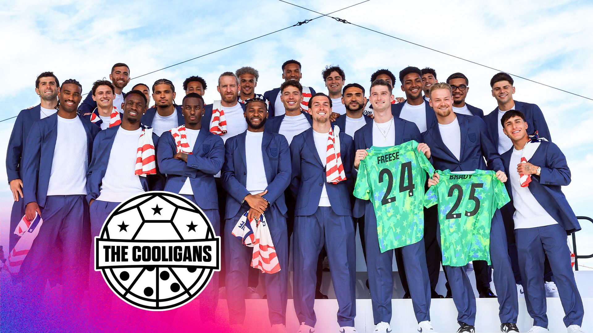 The US Men's National Team's (USMNT) poses during the announcement of the USMNT 2026 World Cup roster in New York, on May 26, 2026. (Photo by TIMOTHY A. CLARY / AFP via Getty Images)