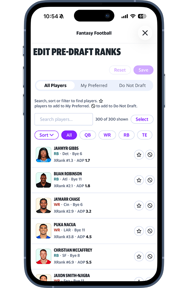 Edit pre-draft rankings, right from your app.