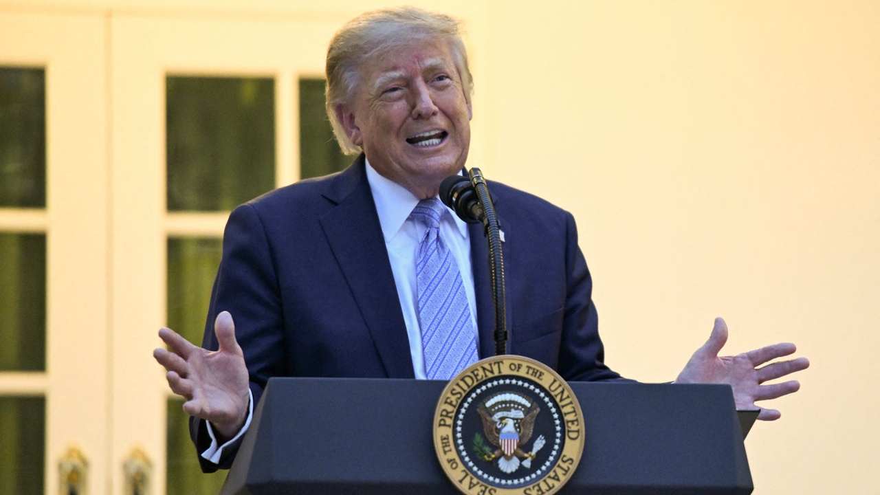 Donald Trump speaking at a rally.