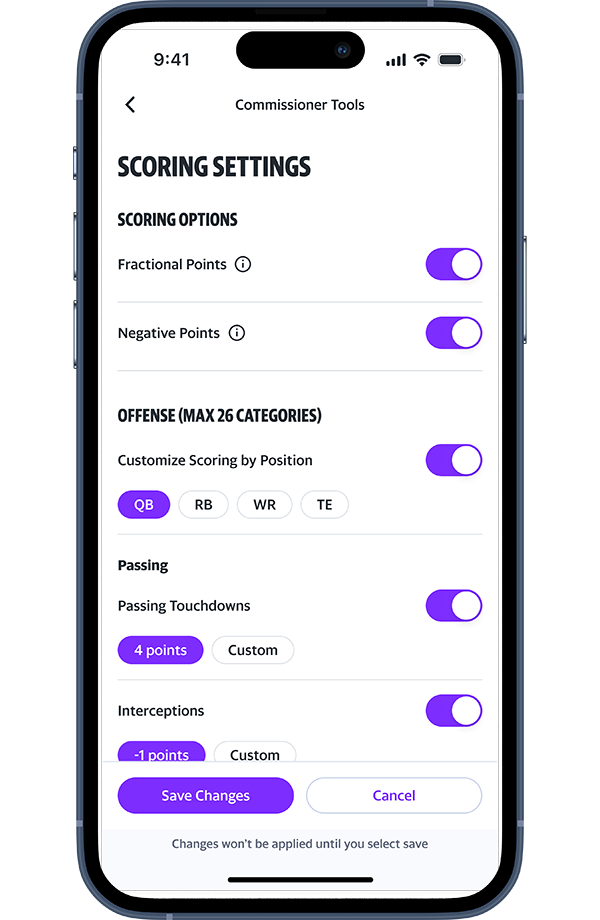 New Scoring Options: Customize your fantasy league, down to the stat