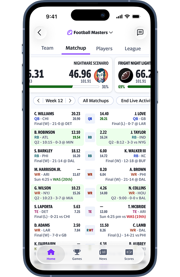 Swipe between matchups and keep tabs on your whole league at once
