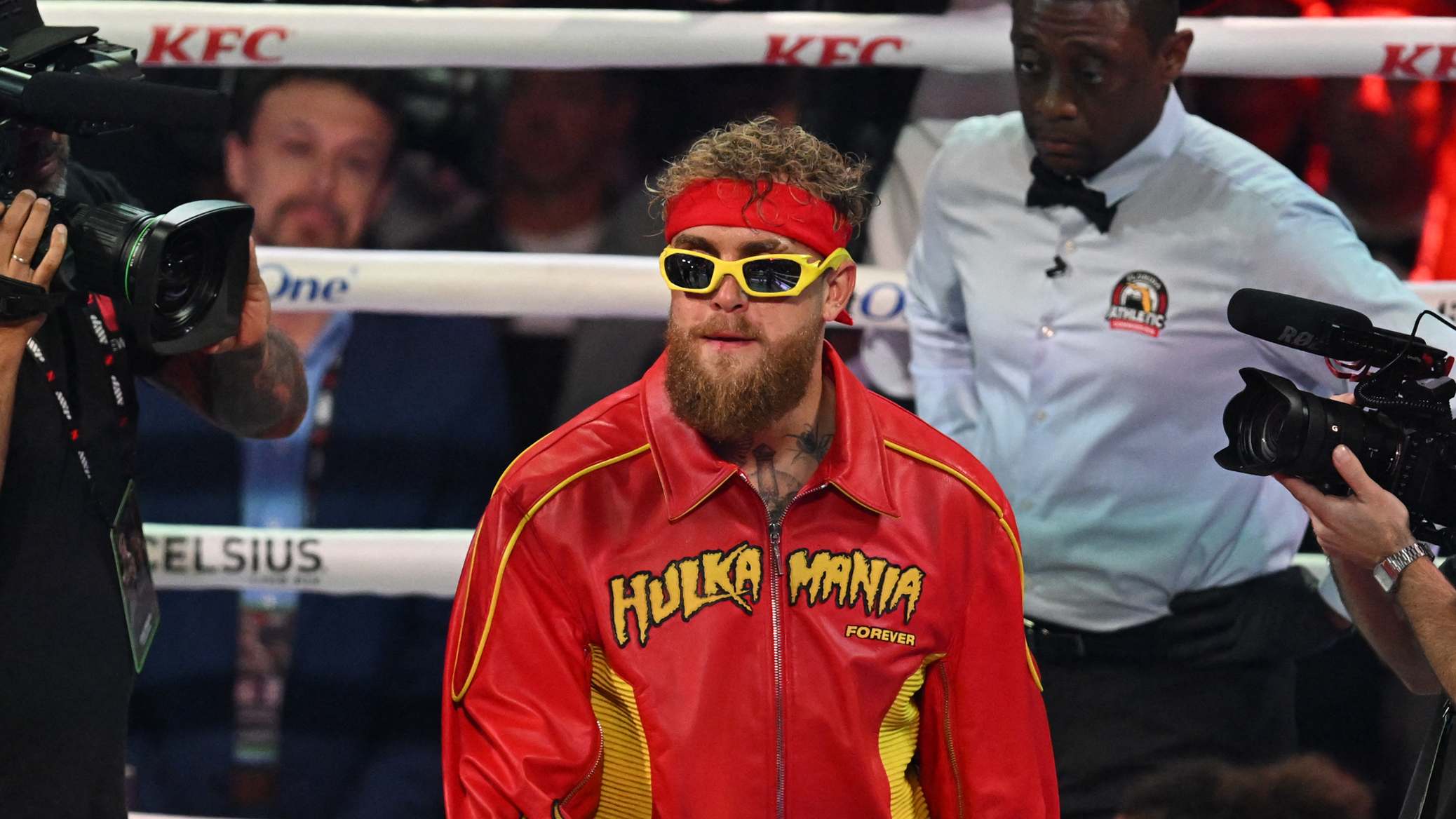 US boxer and influencer Jake Paul arrives for his non-title heavyweight bout against British boxer Anthony Joshua at the Kaseya Center in Miami, Florida on December 19, 2025. (Photo by Giorgio VIERA / AFP via Getty Images)