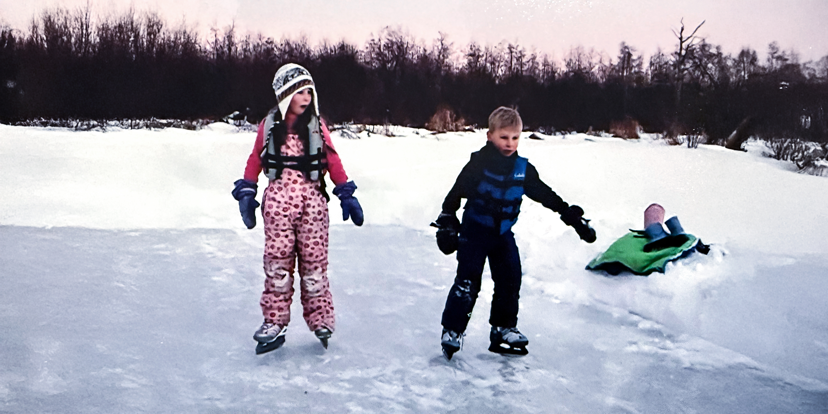 Jordan Stolz and his sister Hannah skate on their backyard pond in Wisconsin. (Photos courtesy of Jane Stolz)