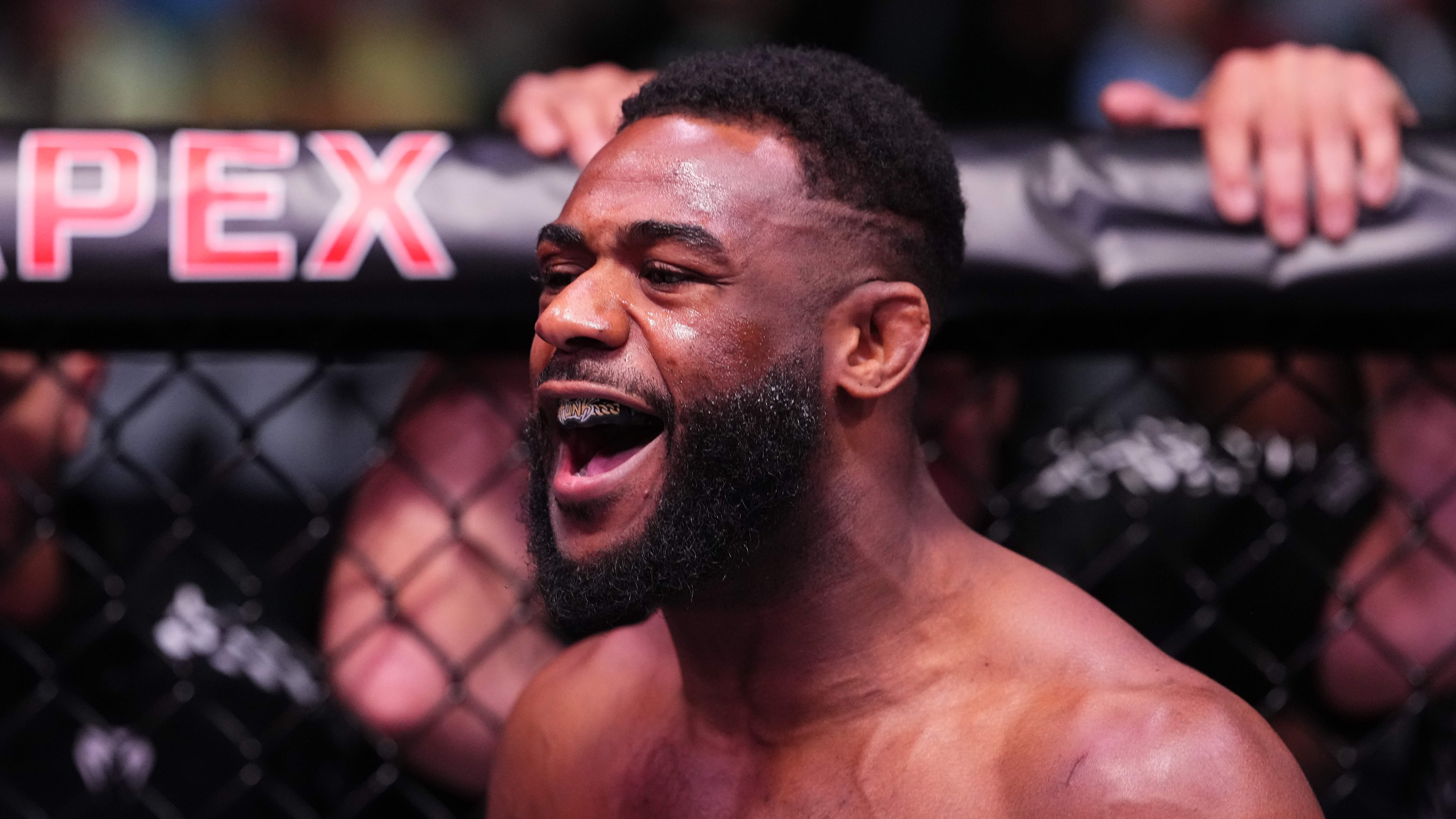 LAS VEGAS, NEVADA - APRIL 25: Aljamain Sterling prepares to face Youssef Zalal of Morocco in a featherweight fight during the UFC Fight Night event at Meta APEX on April 25, 2026 in Las Vegas, Nevada.  (Photo by Jeff Bottari/Zuffa LLC)