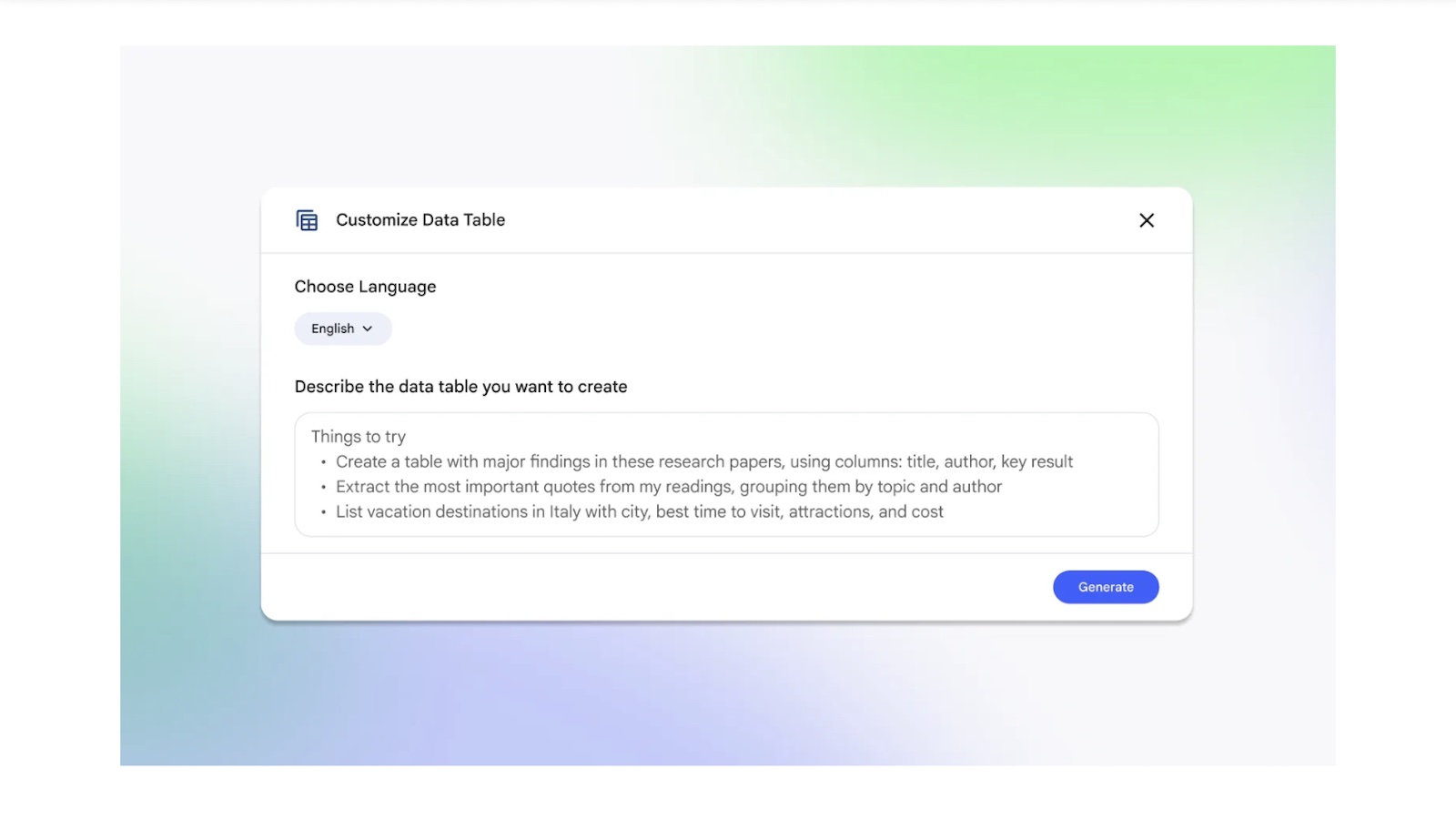 Google の NotebookLM にデータ テーブル機能が導入