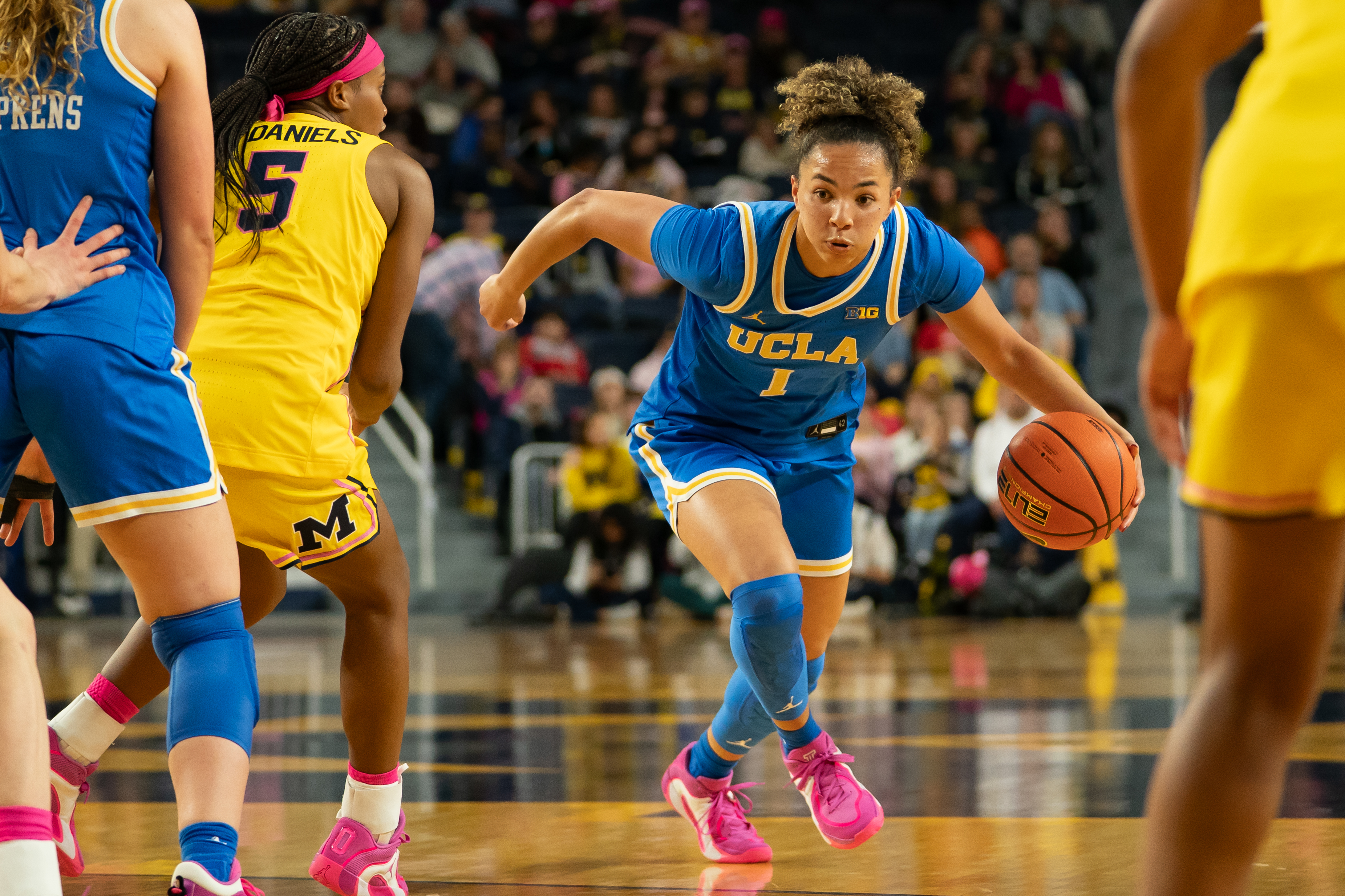 Kiki Rice drives to the basket during Sunday's win over Michigan. (Jaime Crawford/Getty Images)
