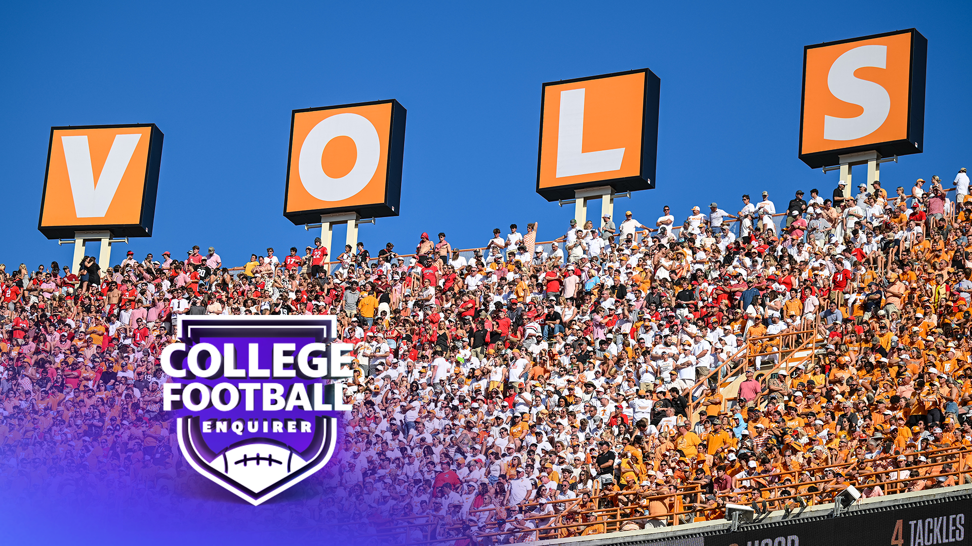 KNOXVILLE, TN - SEPTEMBER 13: View of the VOLS sign on top of Neyland Stadium during the college football game between the Tennessee Volunteers and the Georgia Bulldogs on September 13, 2025, at Neyland Stadium in Knoxville, TN. (Photo by Bryan Lynn/Icon Sportswire via Getty Images)