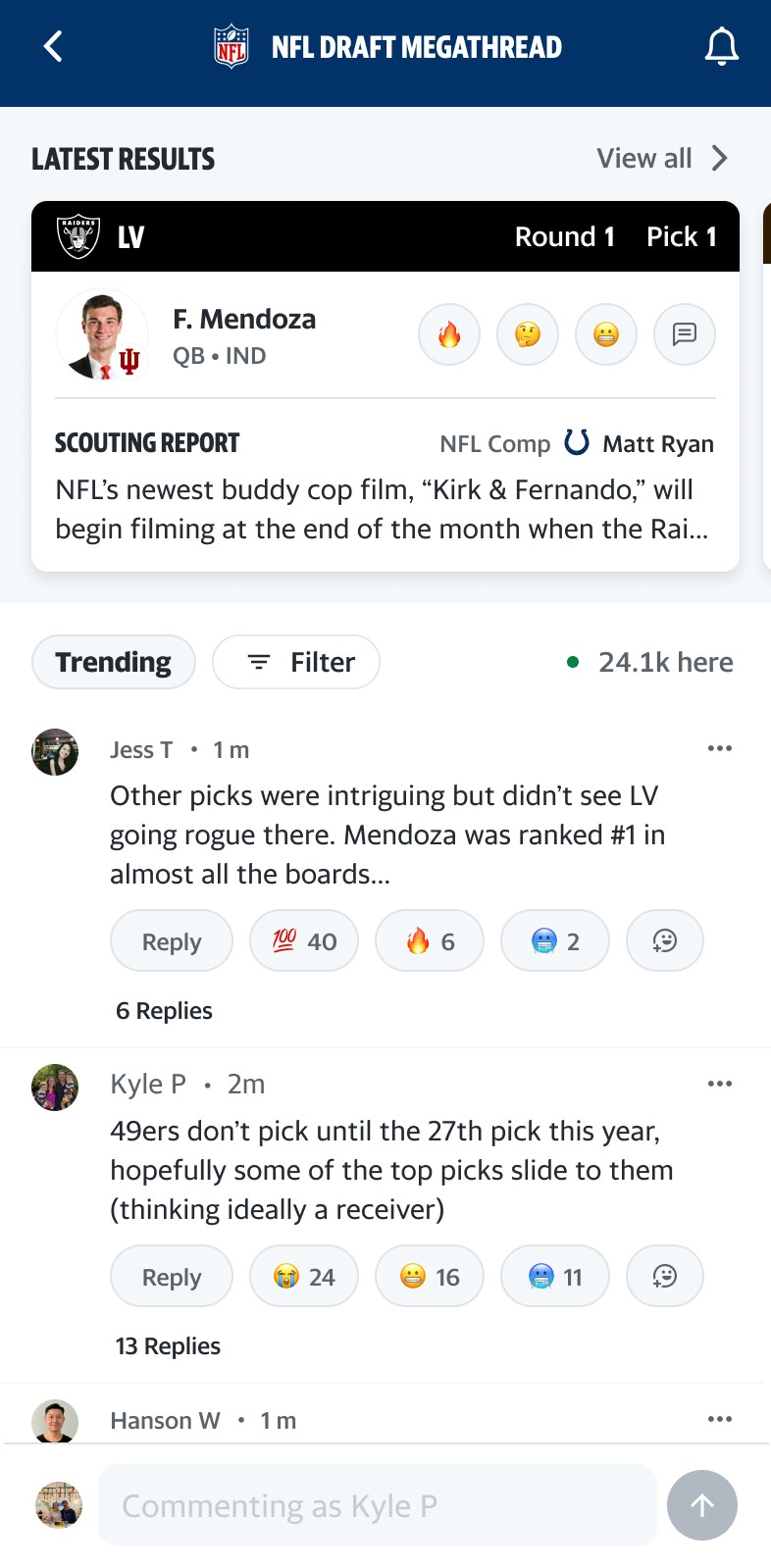NFL Draft 2026: Cara menggunakan emoji reaksi dan Diskusi di aplikasi Yahoo Sports