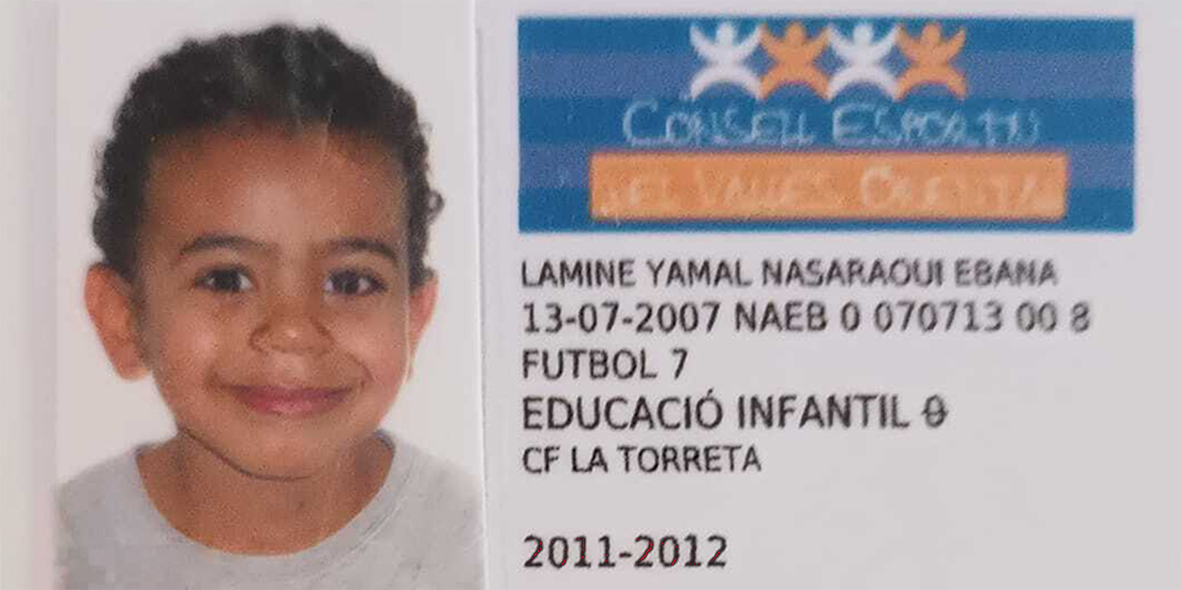 At age 4, Lamine Yamal was issued his first sports license to play for La Torreta. (Courtesy of Rafa Rodríguez Muñoz)