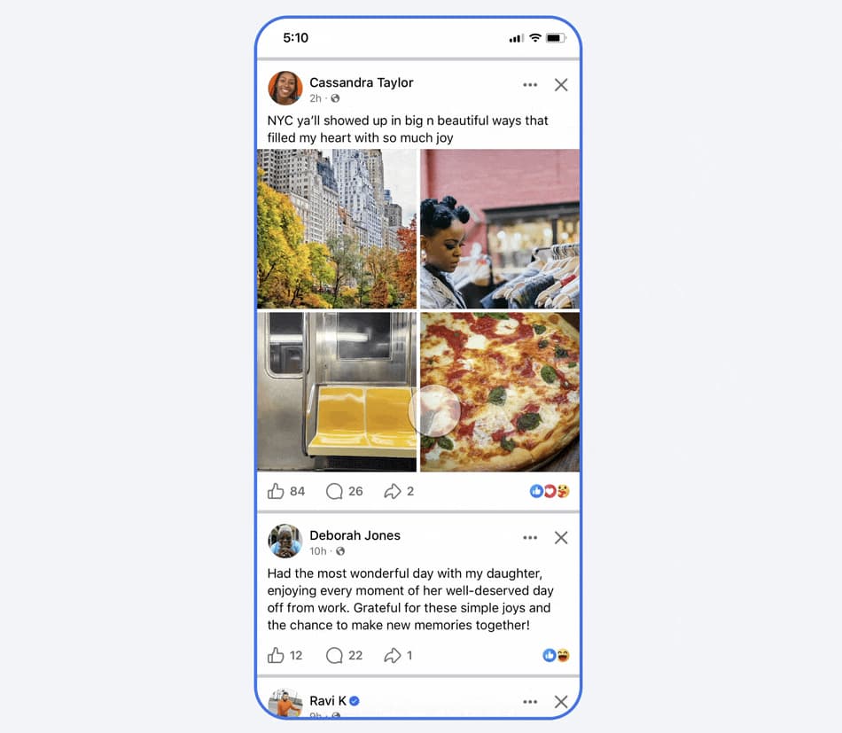 Simplified Facebook feed.
