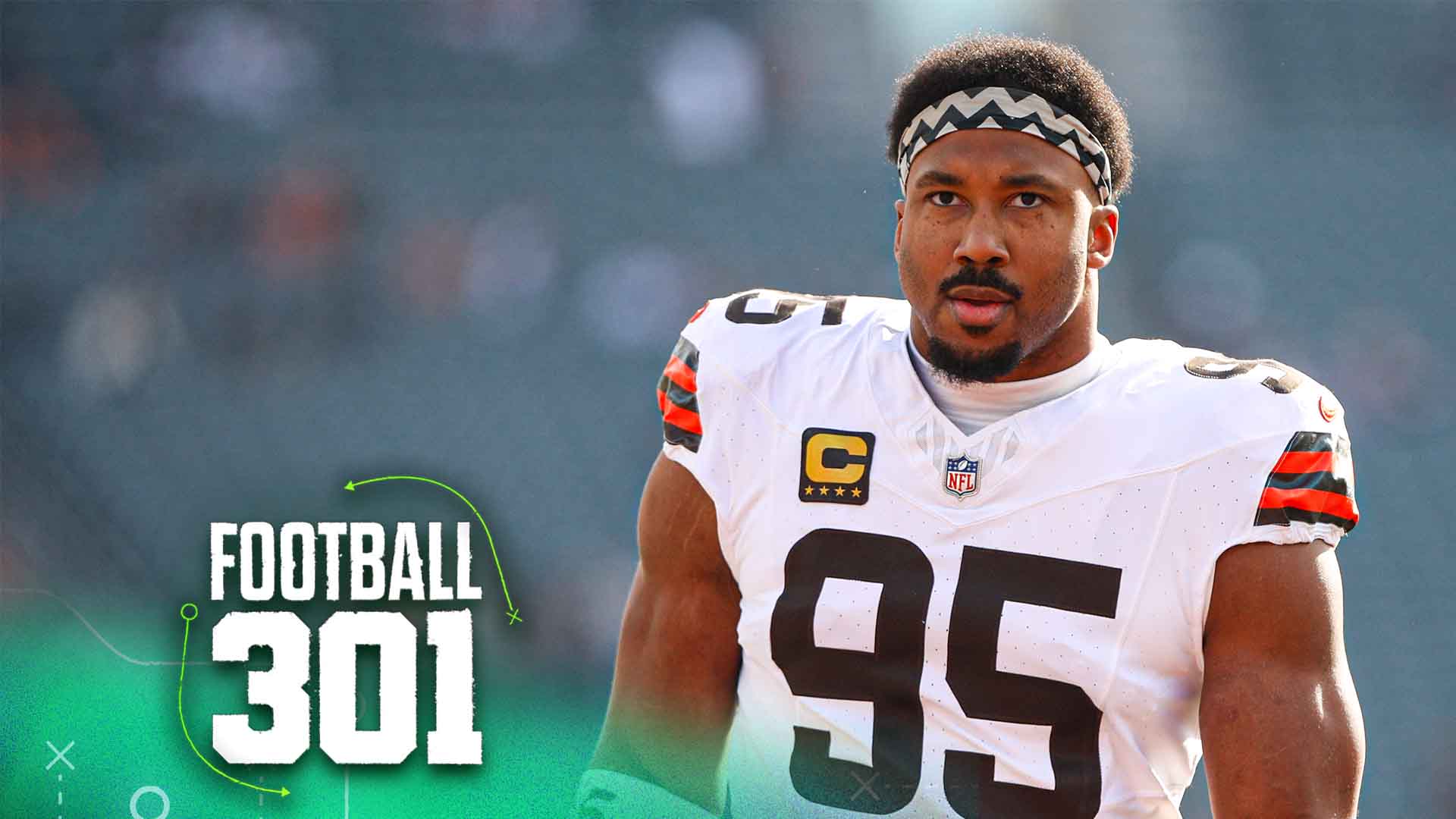 CINCINNATI, OH - JANUARY 04: Cleveland Browns defensive end Myles Garrett (95) before the game against the Cleveland Browns and the Cincinnati Bengals on January 4, 2026, at Paycor Stadium in Cincinnati, OH. (Photo by Ian Johnson/Icon Sportswire via Getty Images)