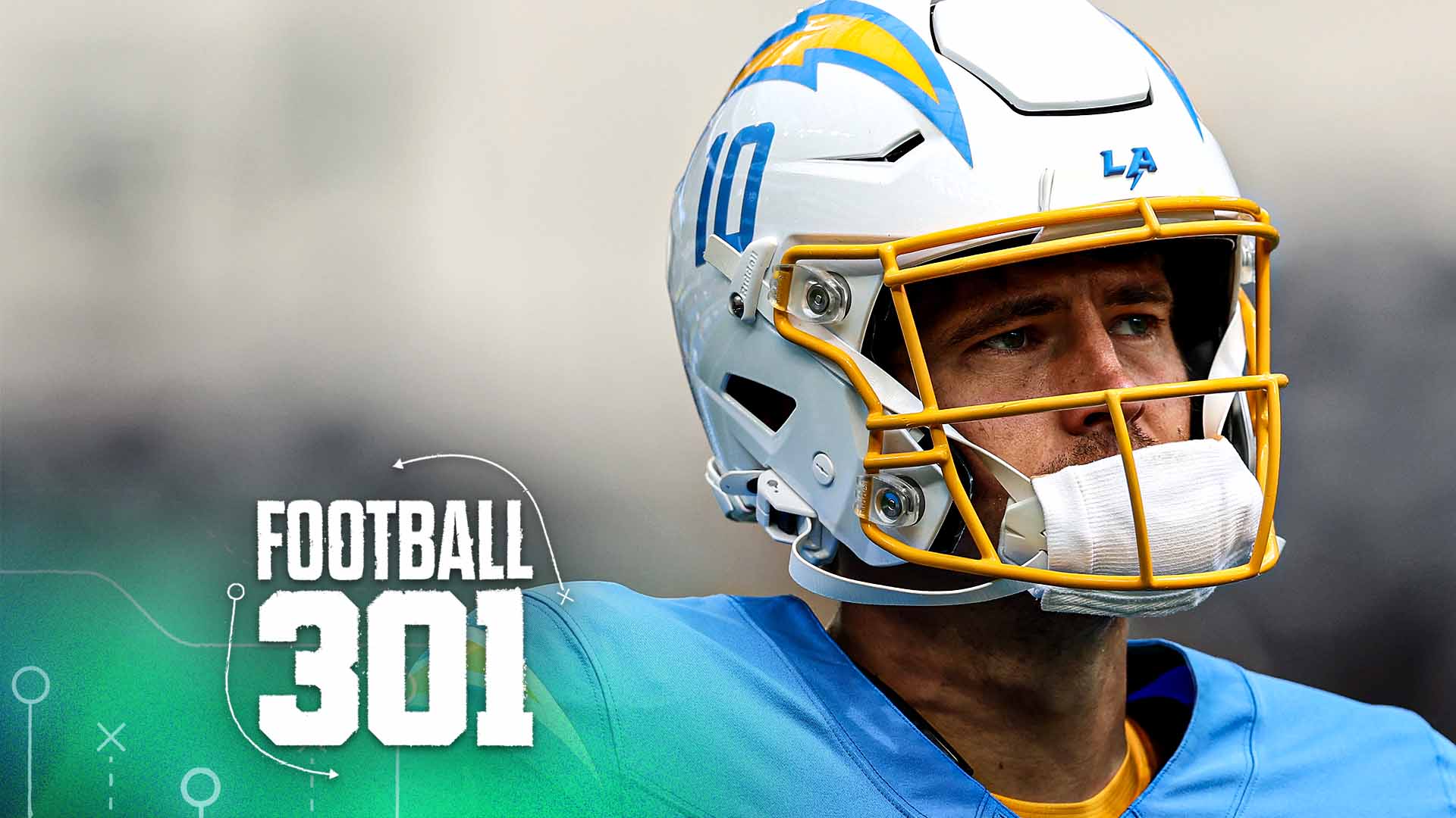 INGLEWOOD, CALIFORNIA - SEPTEMBER 20: Justin Herbert #10 of the Los Angeles Chargers looks on before the game against the Las Vegas Raiders at SoFi Stadium on September 20, 2026 in Inglewood, California. (Photo by Luke Hales/Getty Images)