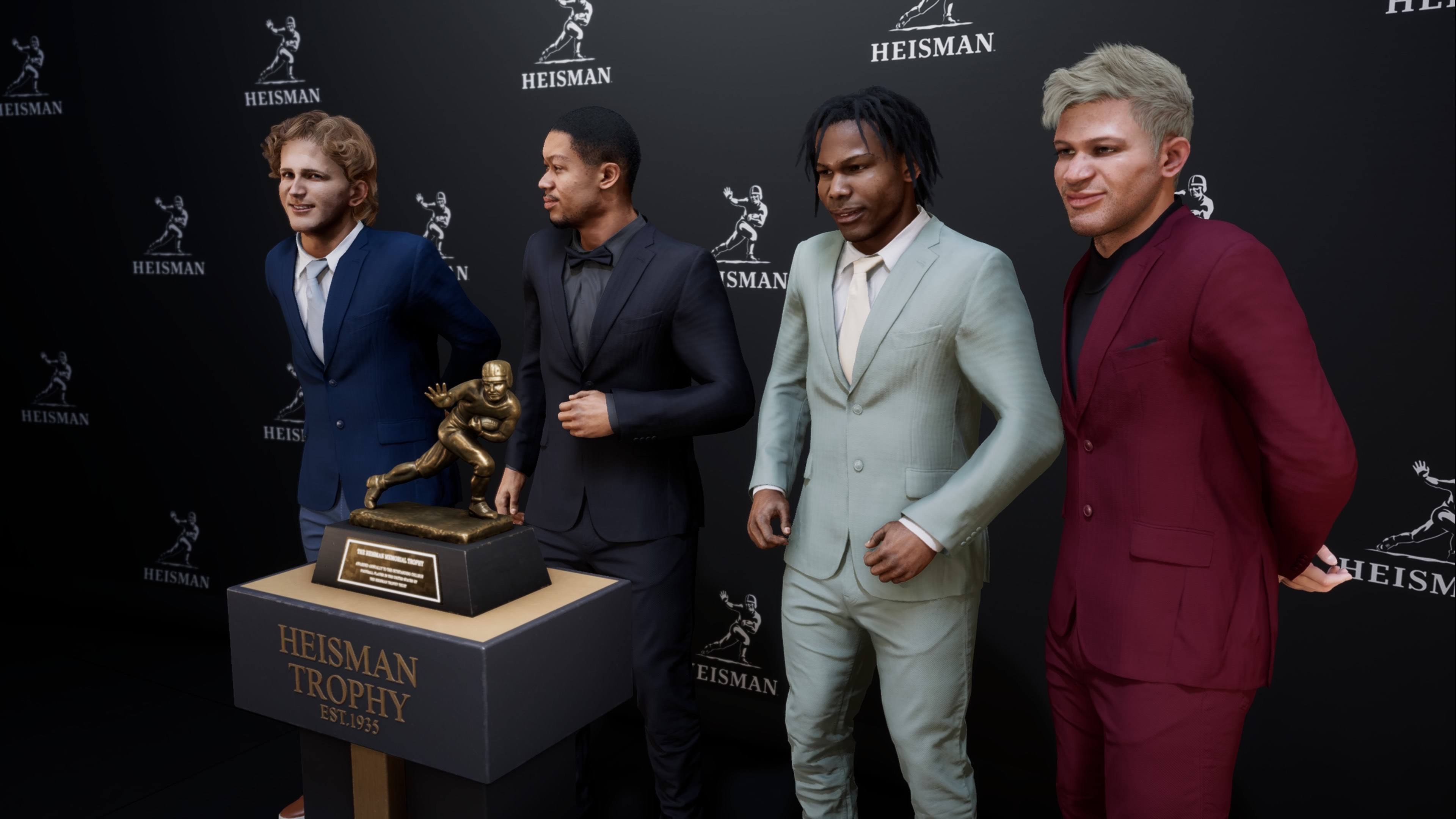The four Heisman finalists (John Mateer, Michael Van Buren Jr., Byrum Brown, and Easton Messer). (Screenshot/Yahoo Sports)