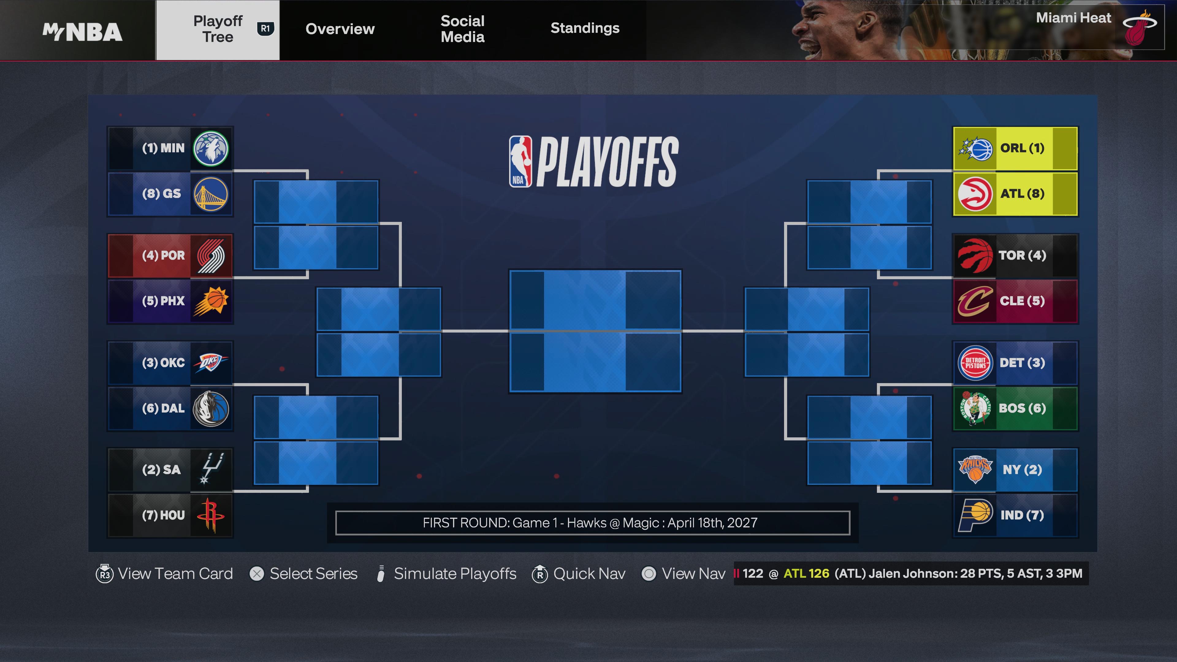 The NBA playoff bracket entering the postseason. (Screenshot/2K Games/NBA2K27)