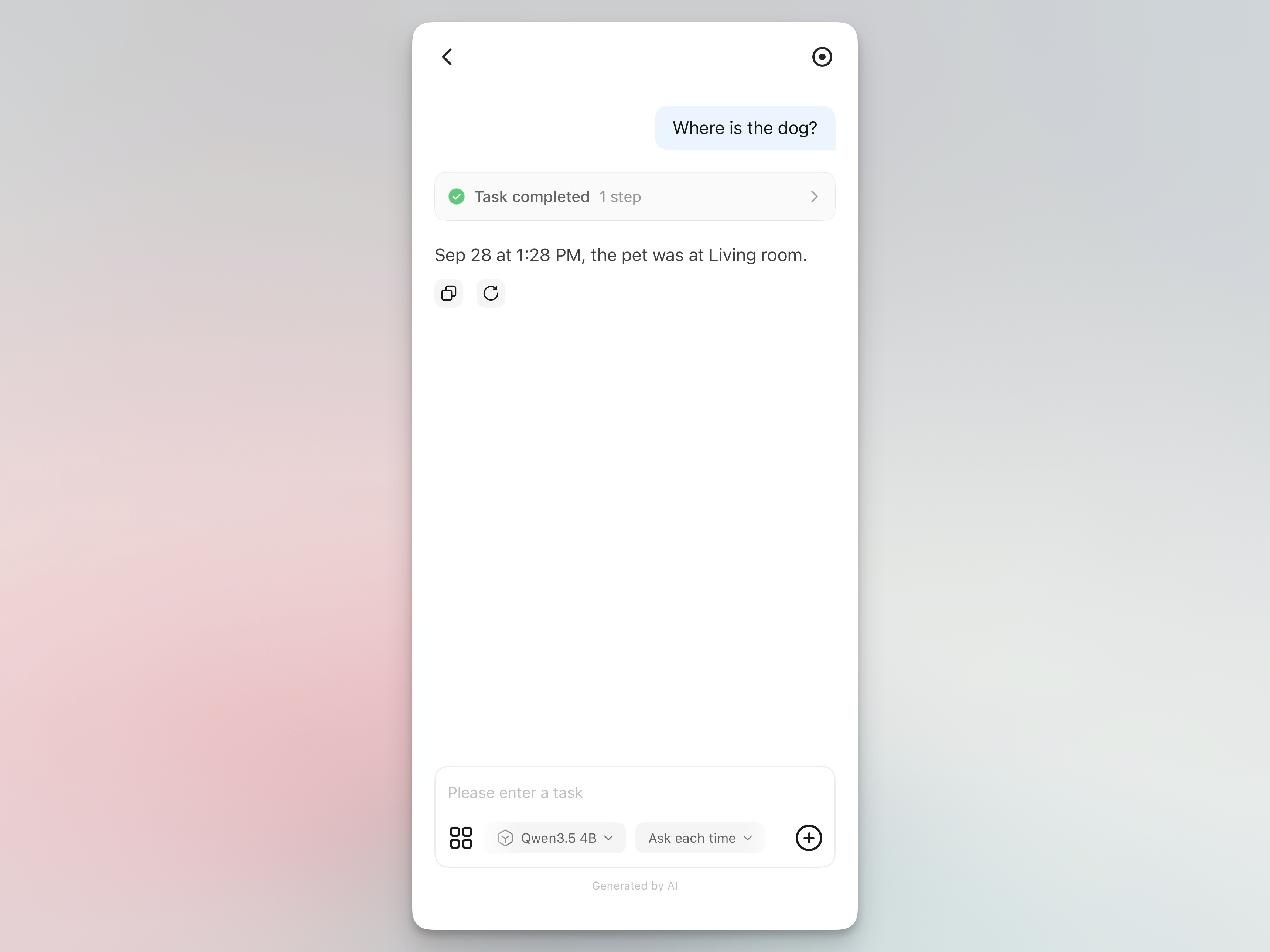 a chatbot being asked where the dog is