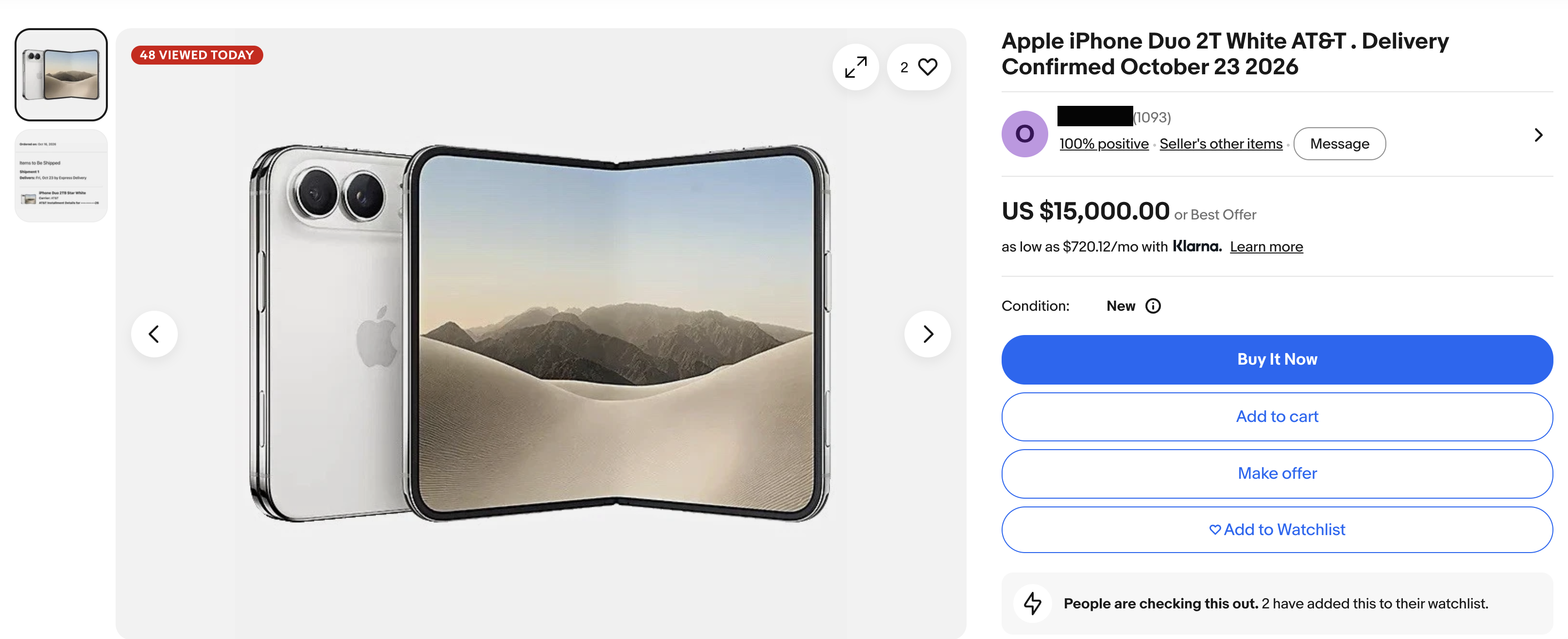 A seller on eBay is offering the iPhone Duo with 2TB of storage for $15,000.