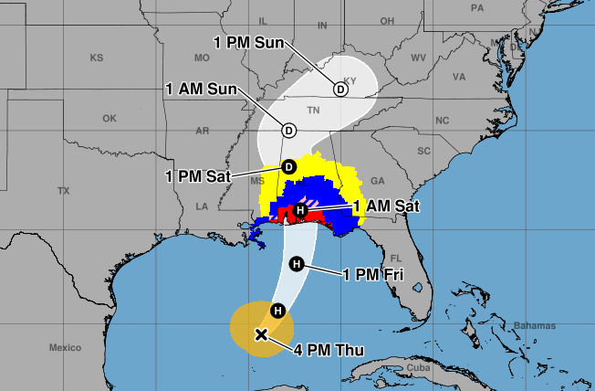 A map shows the projected path of Hurricane Isaias