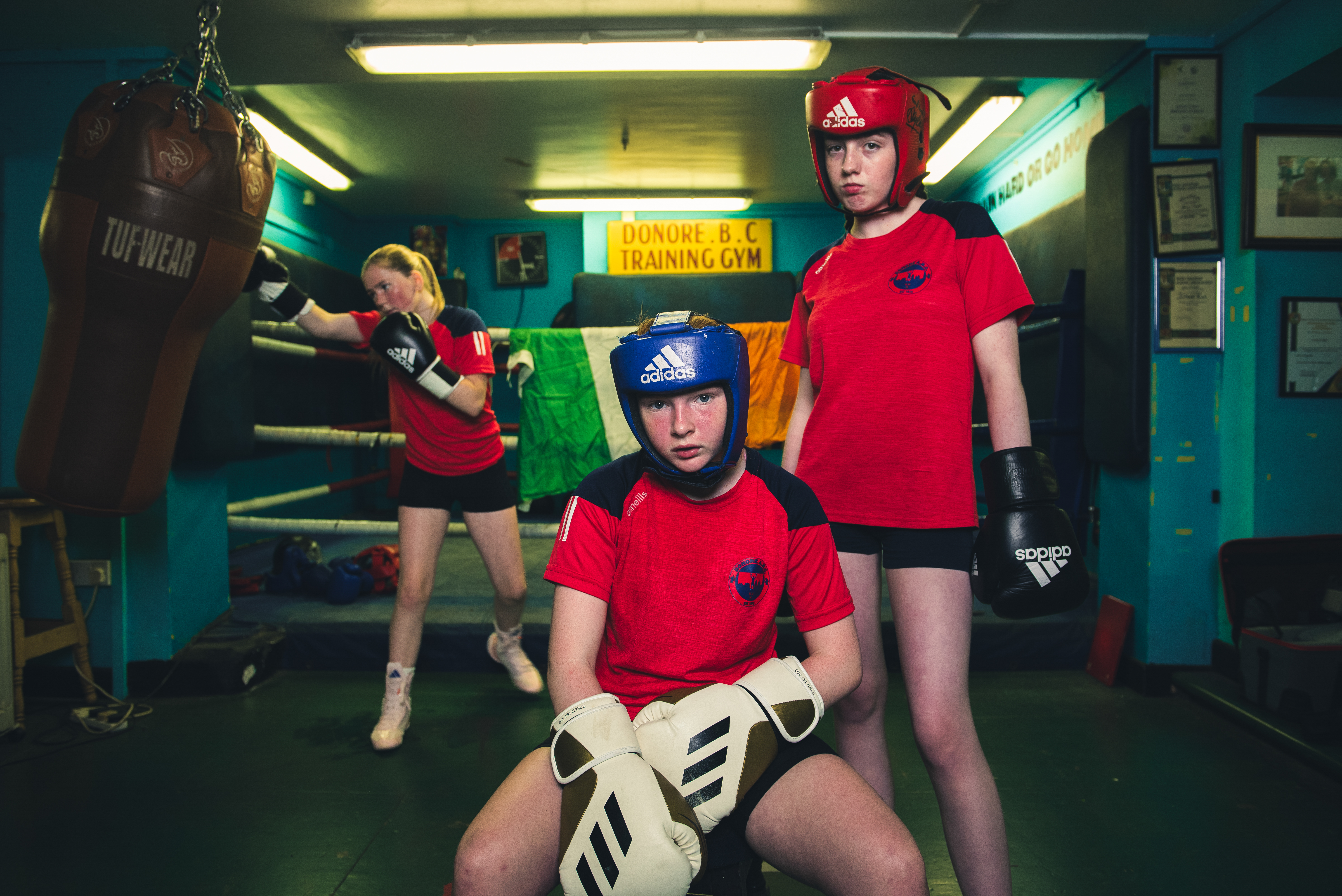 (L to R) Anna Rose, Age 13, Nevaeh, Age 13, Alanna, Age 16; Donore Boxing Club, Dublin