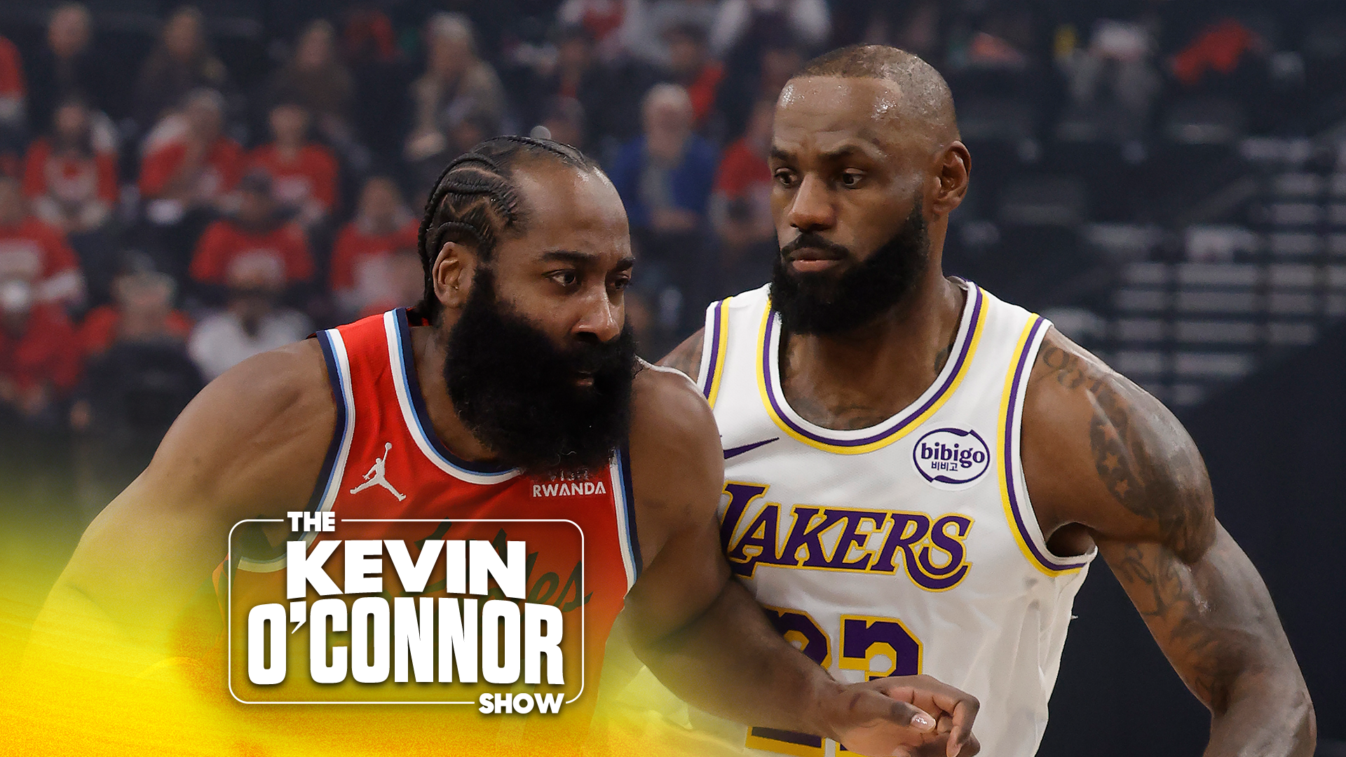 James Harden #1 of the Los Angeles Clippers controls the ball against Lebron James #23 of the Los Angeles Lakers in the first half at Intuit Dome on December 20, 2025 in Inglewood, California. (Photo by Ronald Martinez/Getty Images)