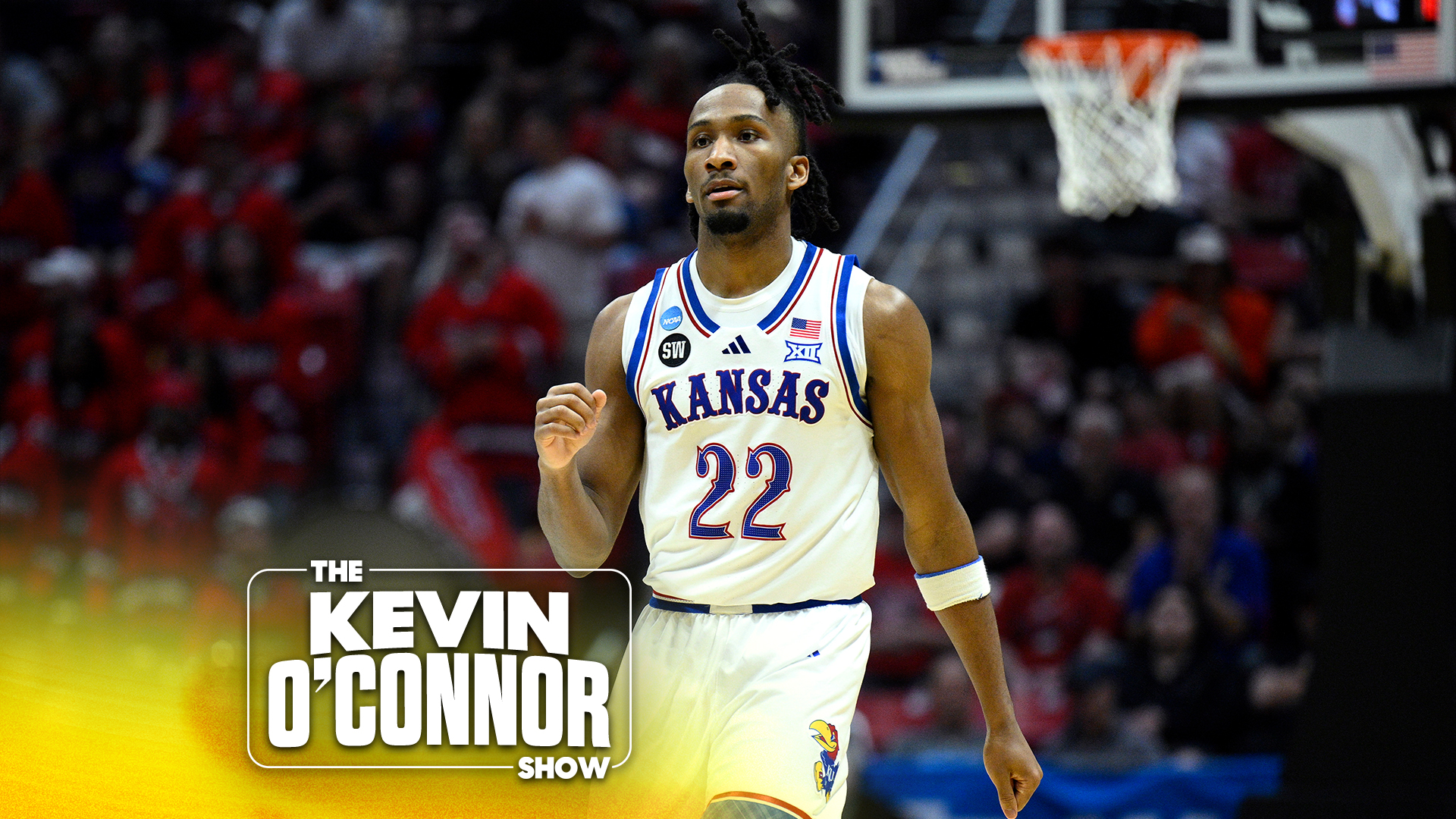 SAN DIEGO, CALIFORNIA - MARCH 22: Darryn Peterson #22 of the Kansas Jayhawks celebrates during the second half against the St. John's Red Storm in the second round of the 2026 NCAA Men's Basketball Tournament at Viejas Arena at San Diego State University on March 22, 2026 in San Diego, California. (Photo by Orlando Ramirez/Getty Images)